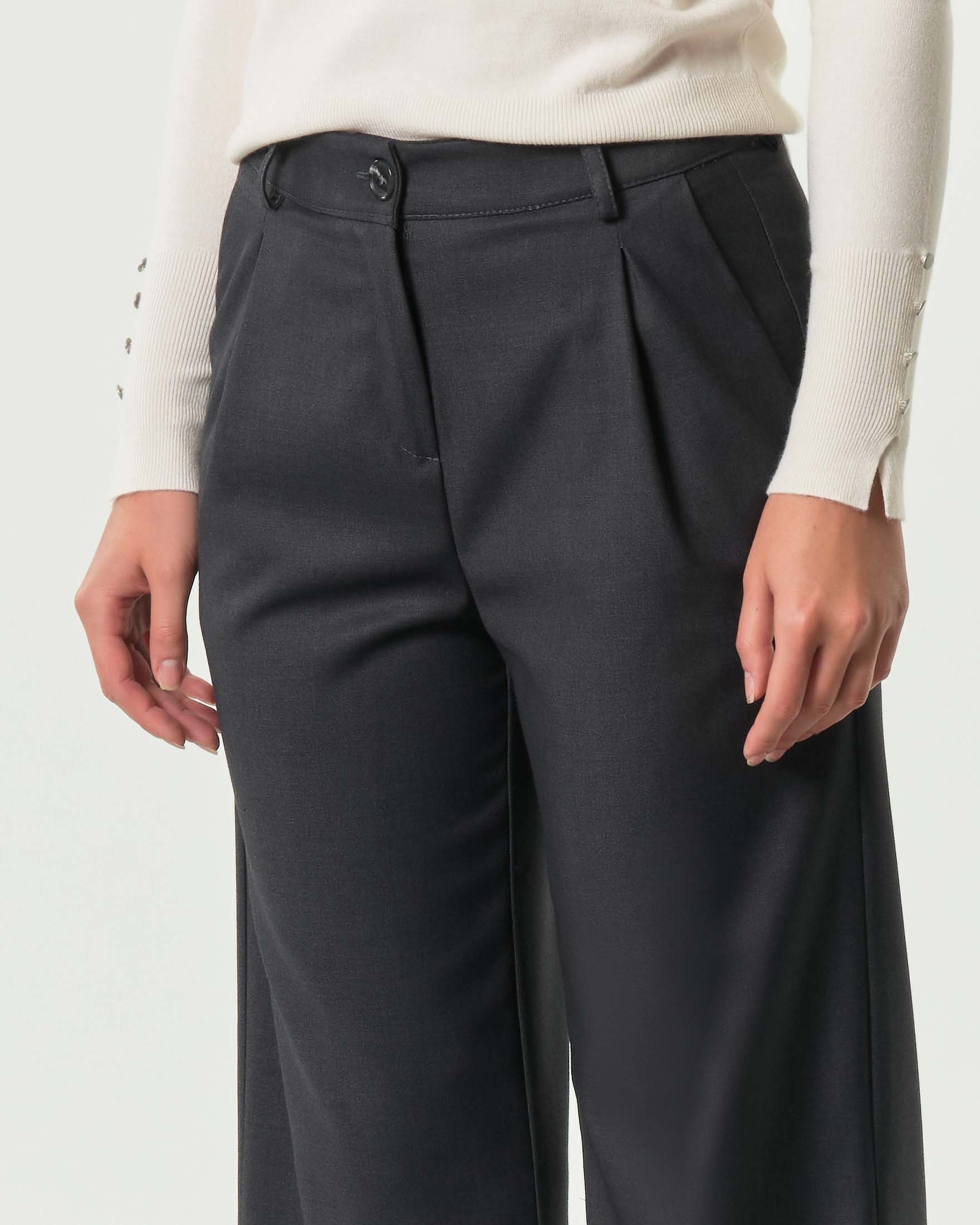 Pantaloni Hlo! grigio antracite in twill di misto viscosa stretch con pinces in vita image