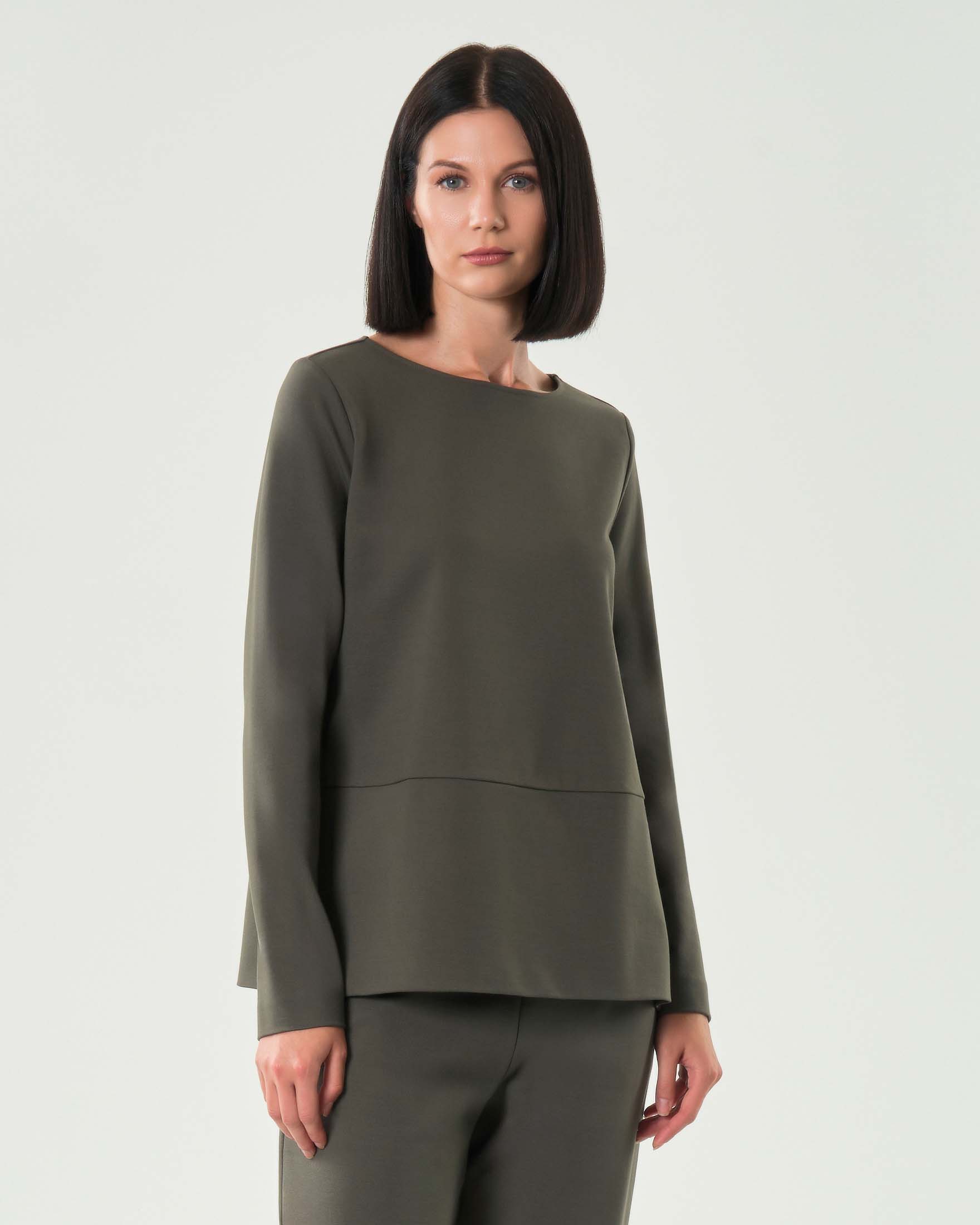 Felpa verde militare Hlo! in tessuto punto Milano dalla linea dritta con spacchi laterali