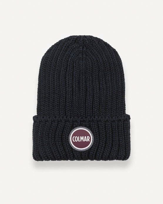 Berretto loose-fit Colmar Originals nero a coste inglesi con logo bollo applicato