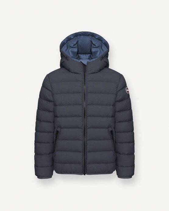 Piumino Colmar Originals blu con cappuccio fisso ed interno avio