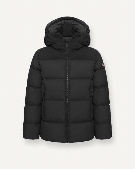Piumino Colmar nero in nylon trapuntato in tessuto liscio con cappuccio fisso