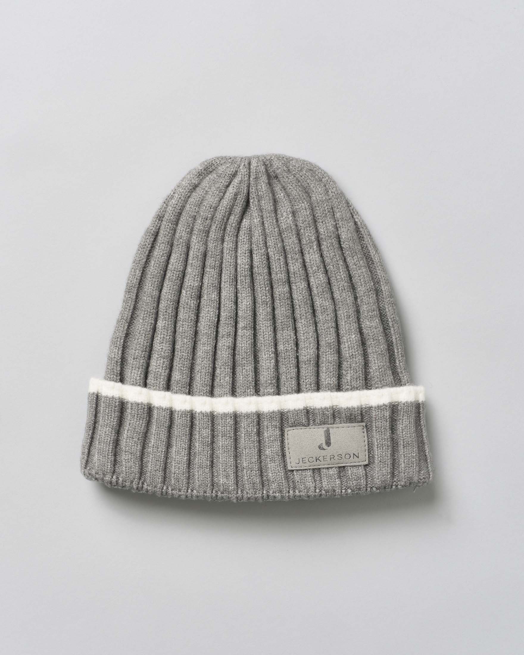 Berretto Jeckerson grigio in maglia a coste e bordo bianco
