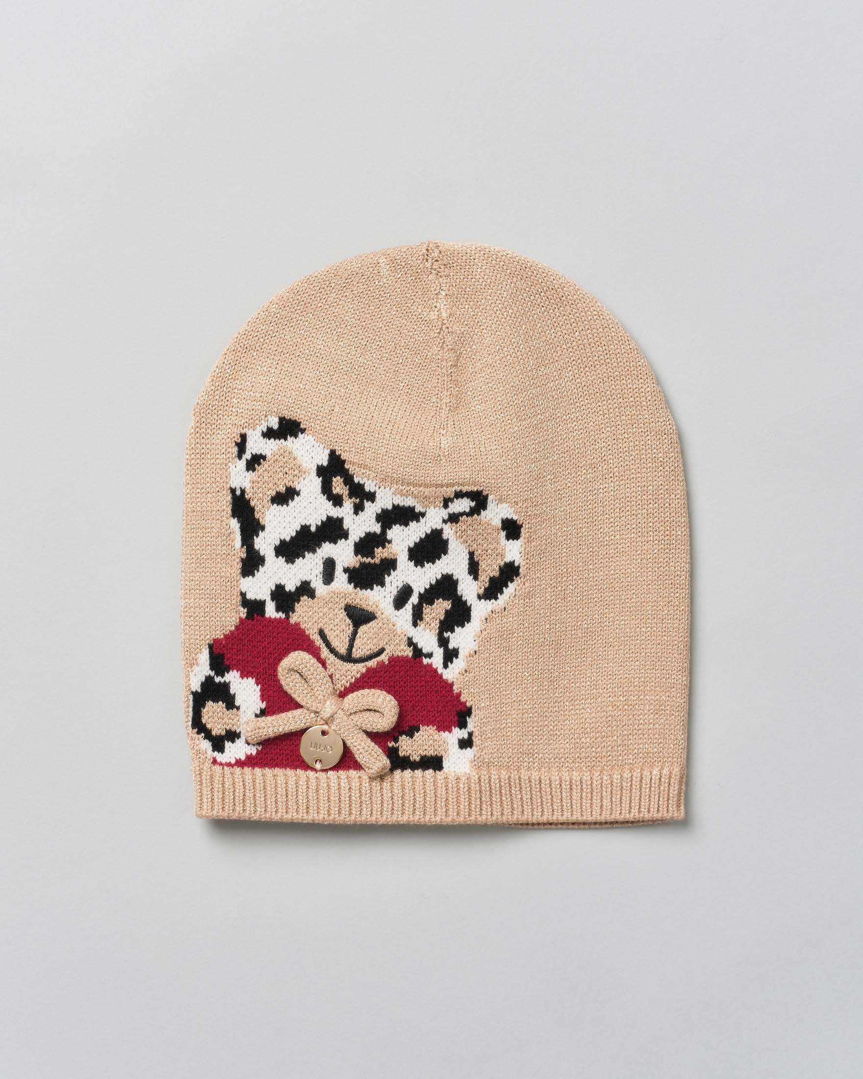 Berretto cuffia Liu Jo color oro effetto lurex con orsetto