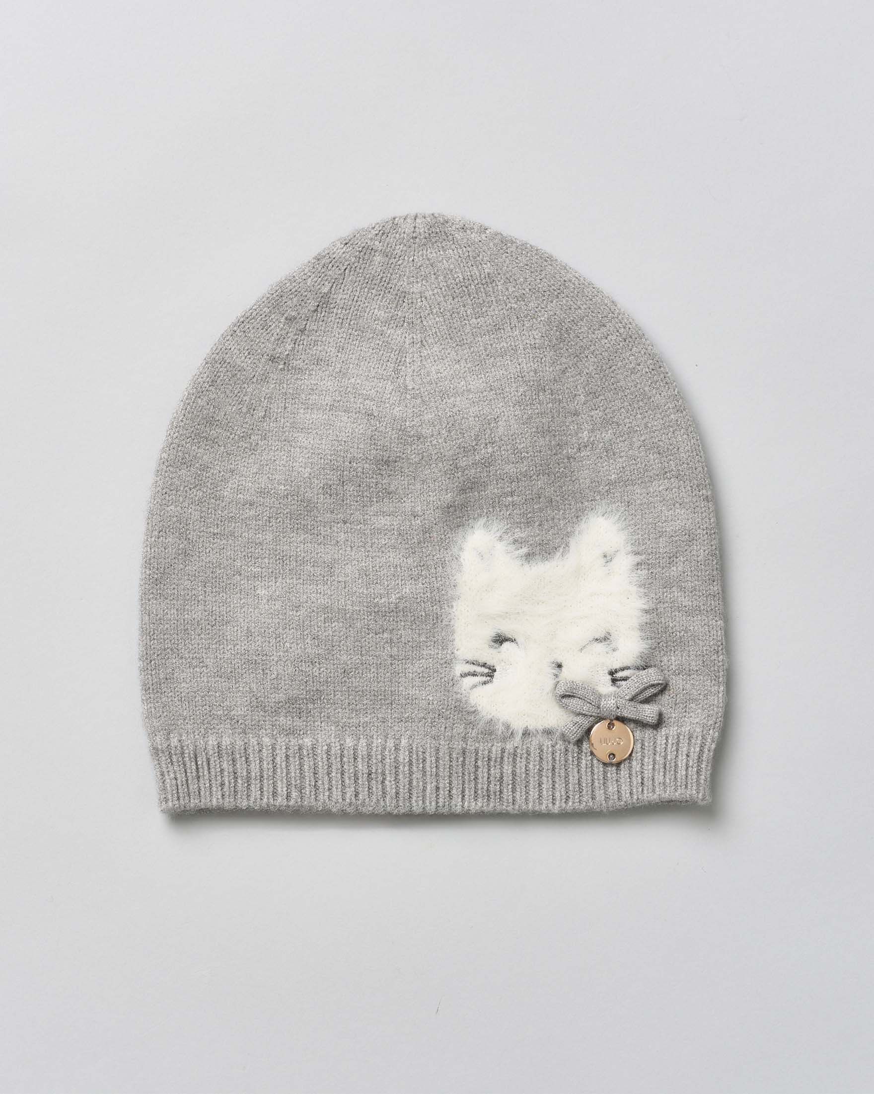 Berretto cuffia Liu Jo grigio effetto lurex con gattino