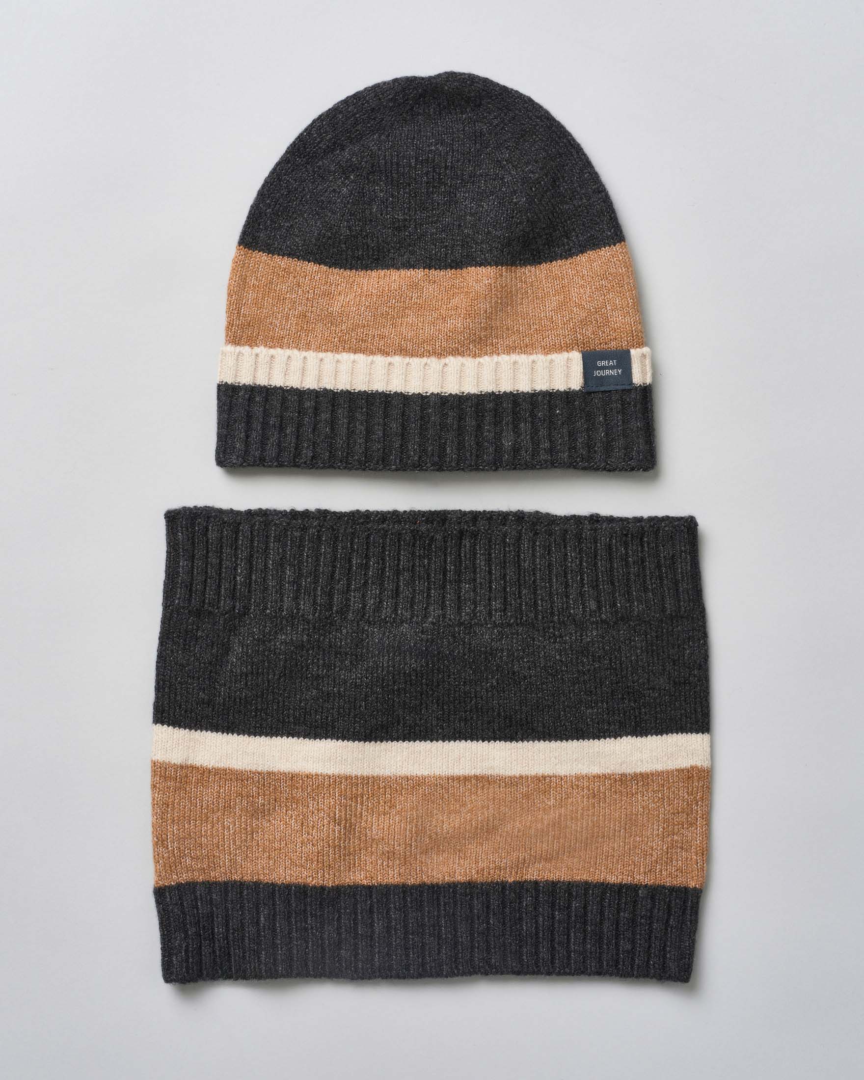 Set Mayoral scaldacollo e berretto grigio e beige in misto cotone