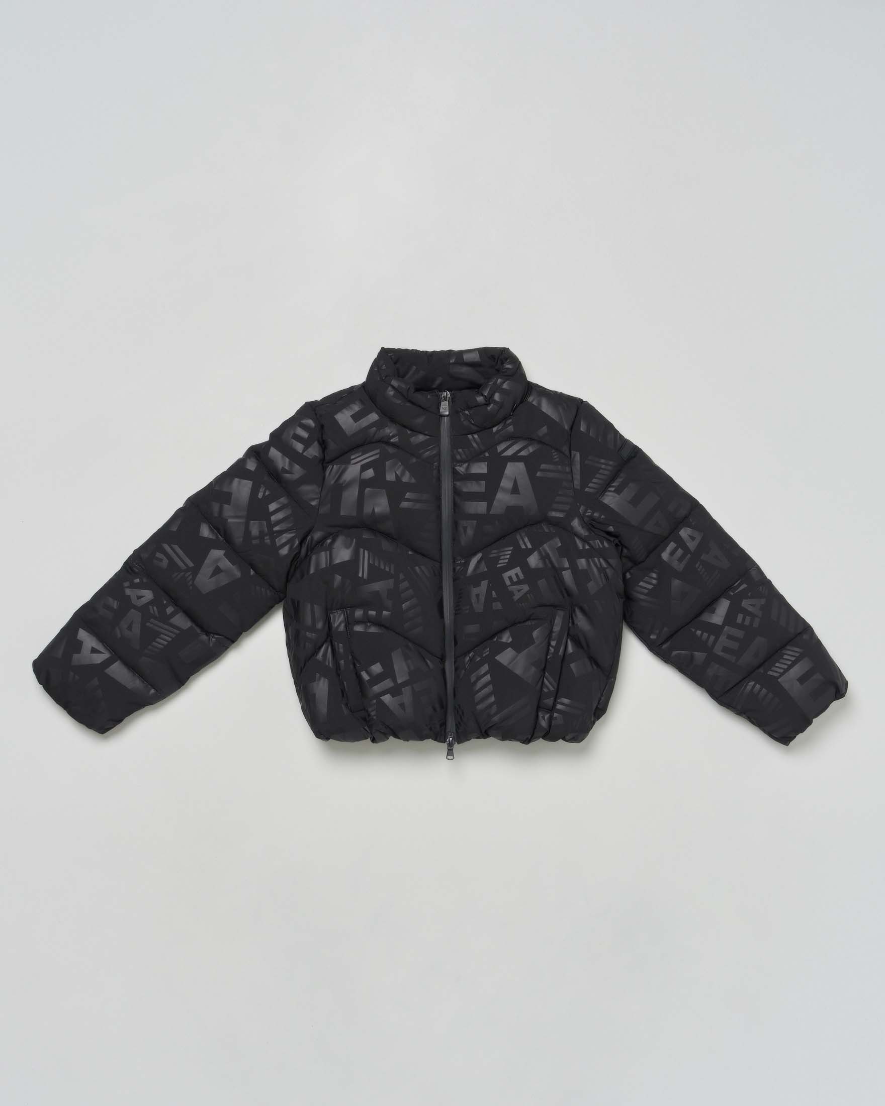 Piumino EA7 nero opaco con loghi monogram lucidi all over