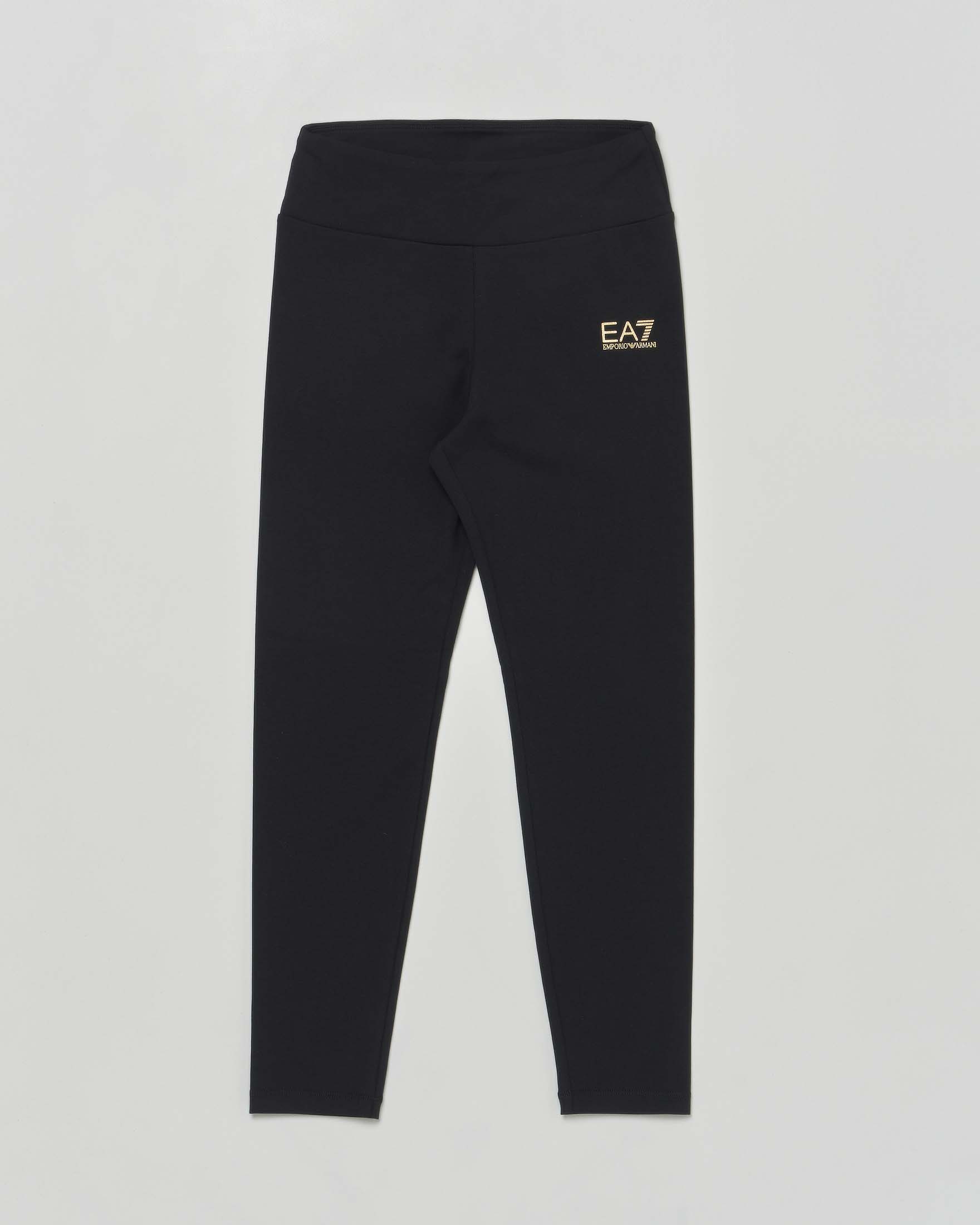 Leggins EA7 nero in cotone stretch con logo monogram