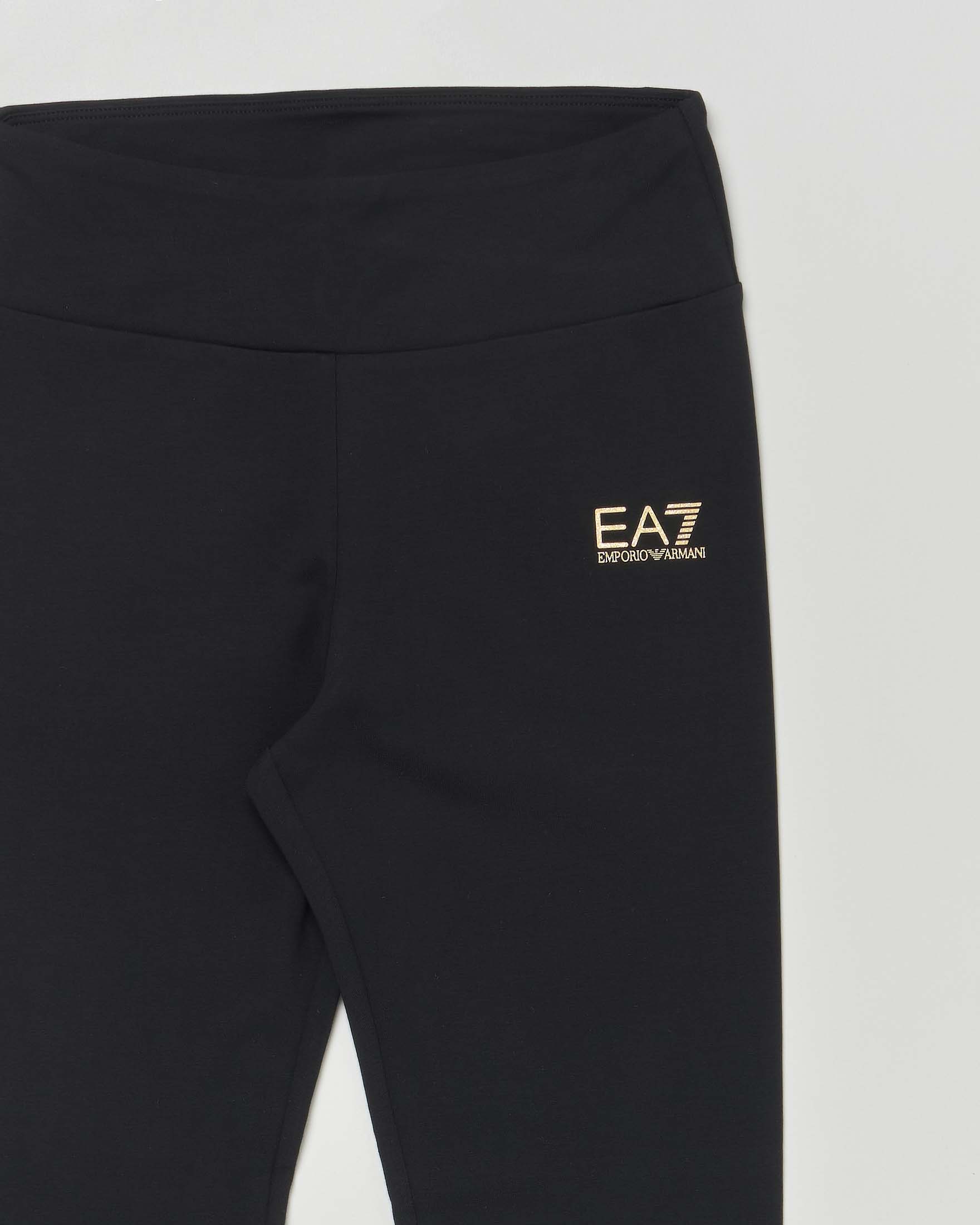 Leggins EA7 nero in cotone stretch con logo monogram image