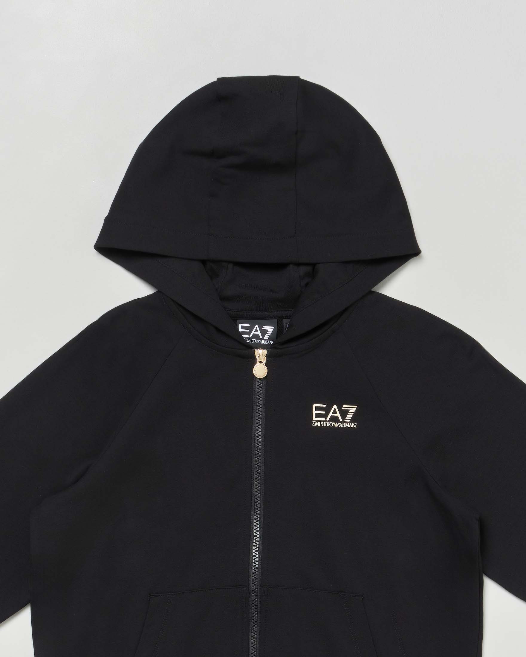 Felpa EA7 nera in misto cotone stretch con cappuccio e zip image