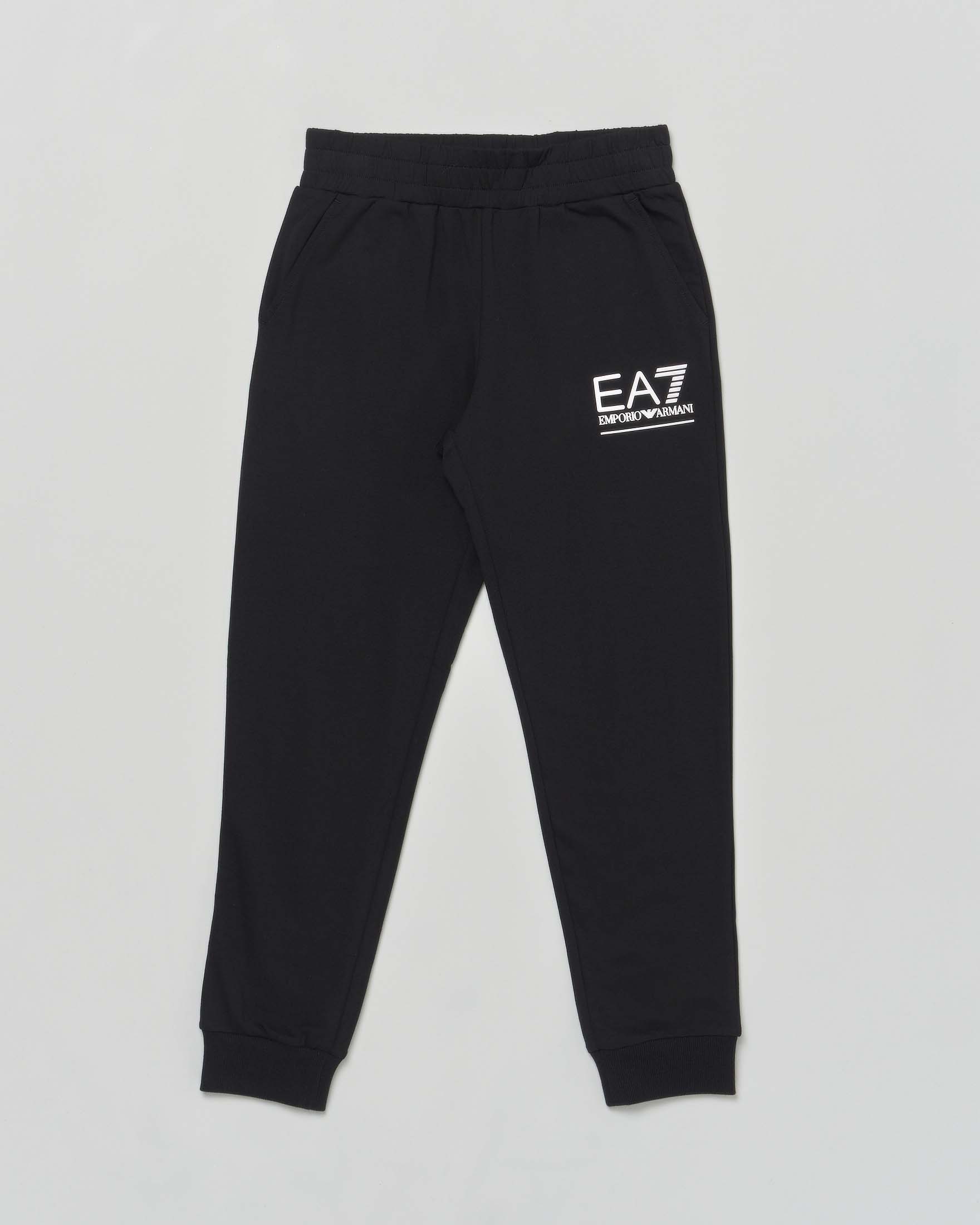 Pantalone jogger EA7 nero in cotone stretch con logo monocrom bianco