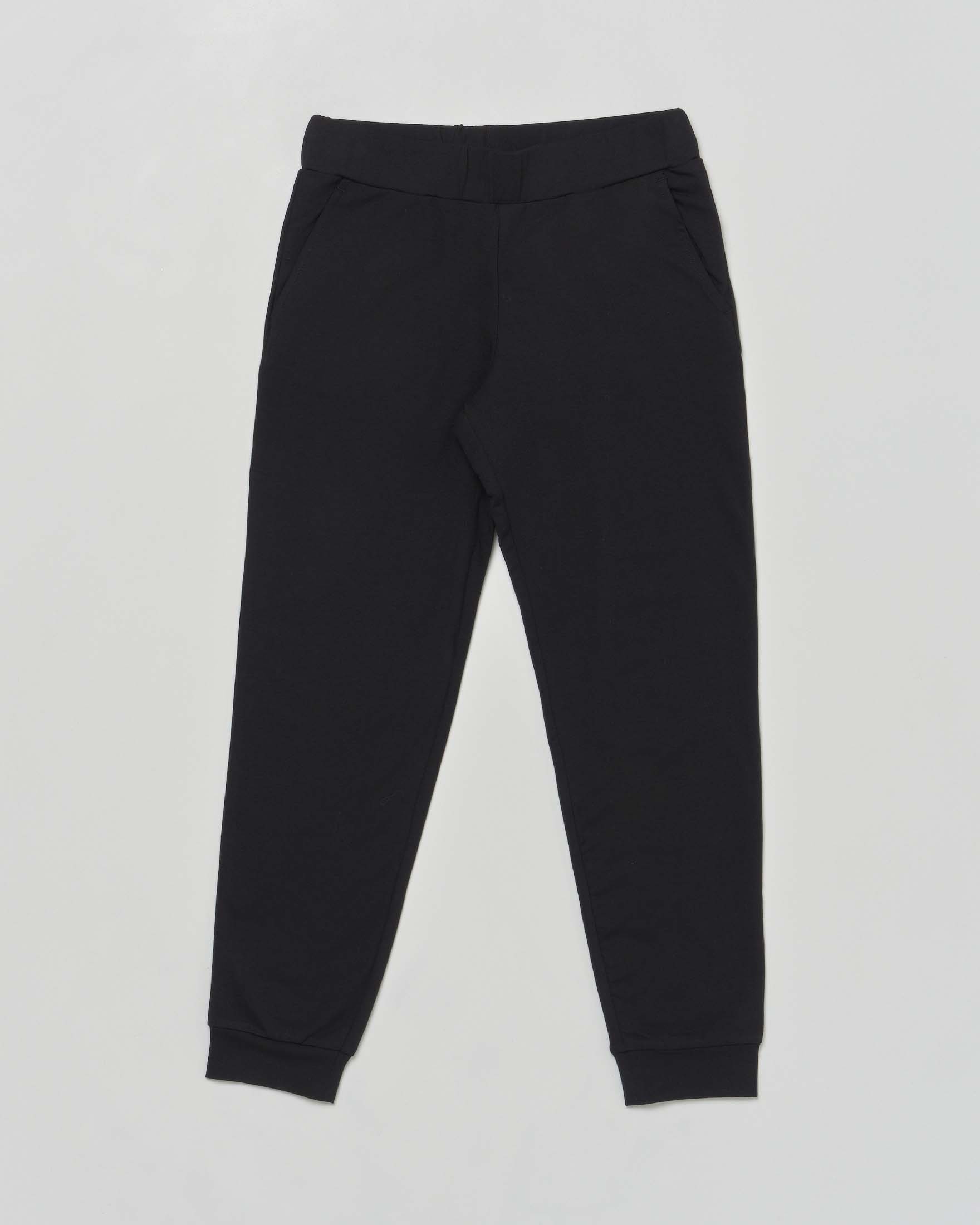 Pantalone jogger EA7 nero in cotone stretch con logo monocrom color oro