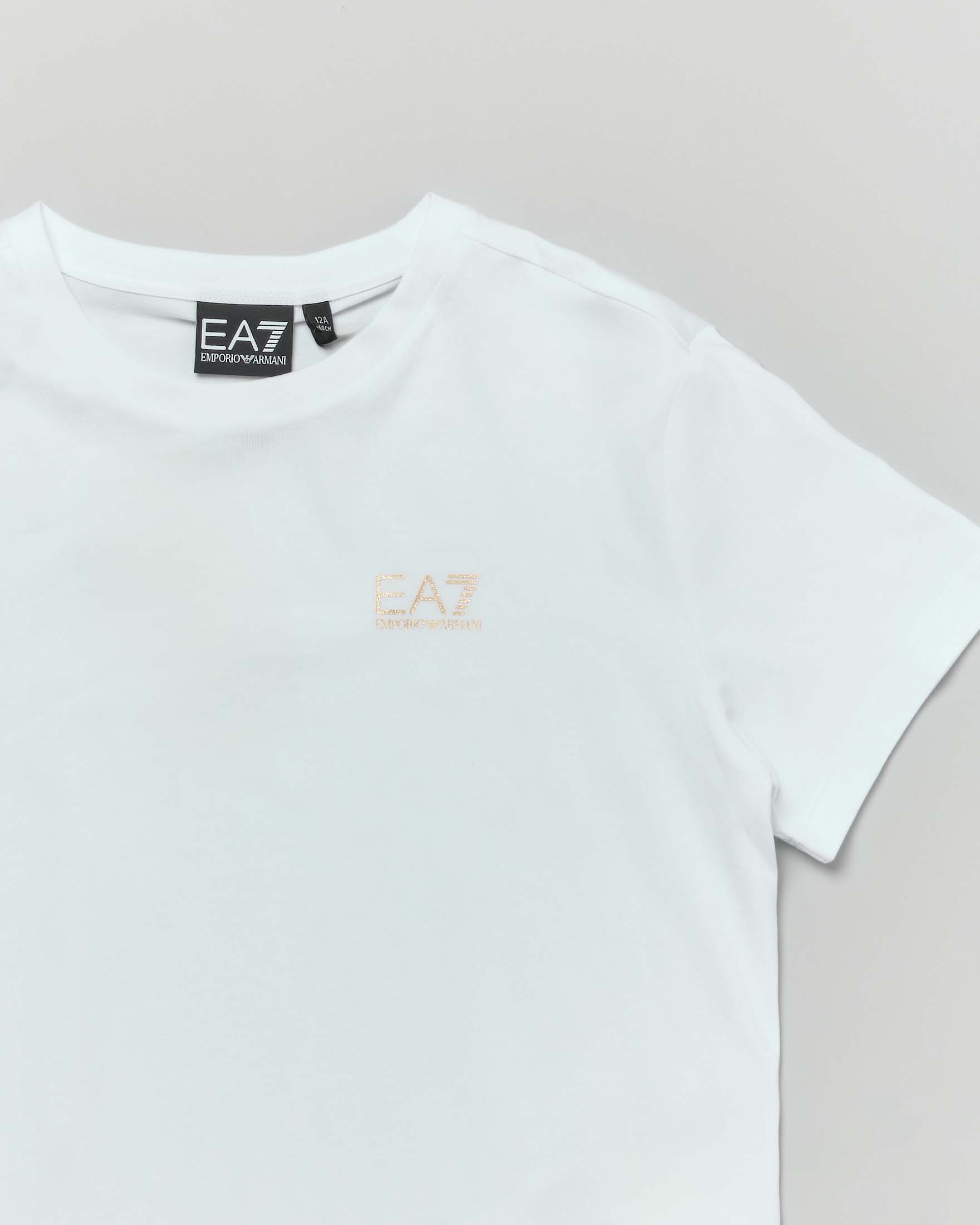 T-shirt EA7 bianca mezza manica in cotone stretch con logo color oro image