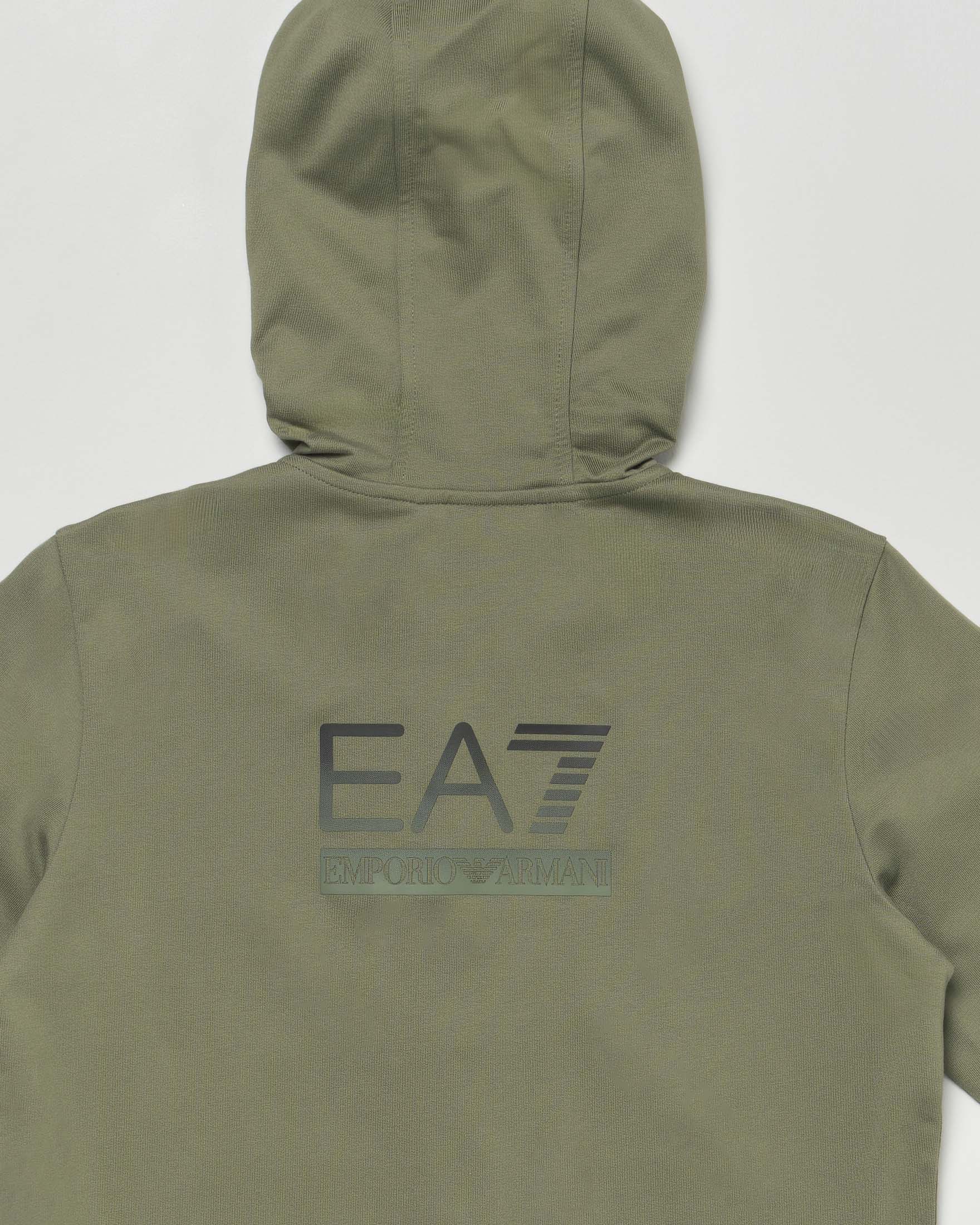 Felpa EA7 verde militare con cappuccio e zip image