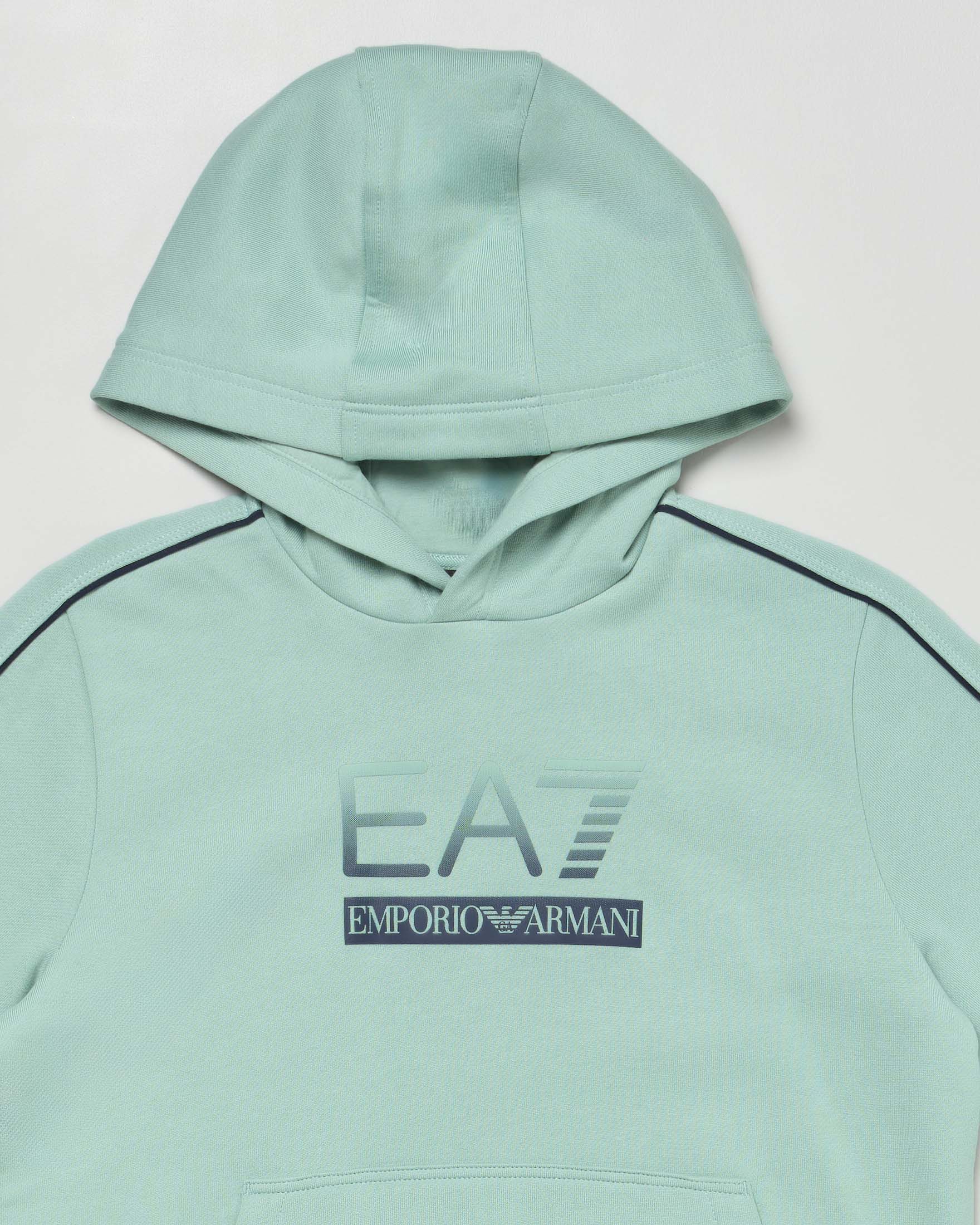 Felpa EA7 verde acqua con cappuccio e logo monogram image