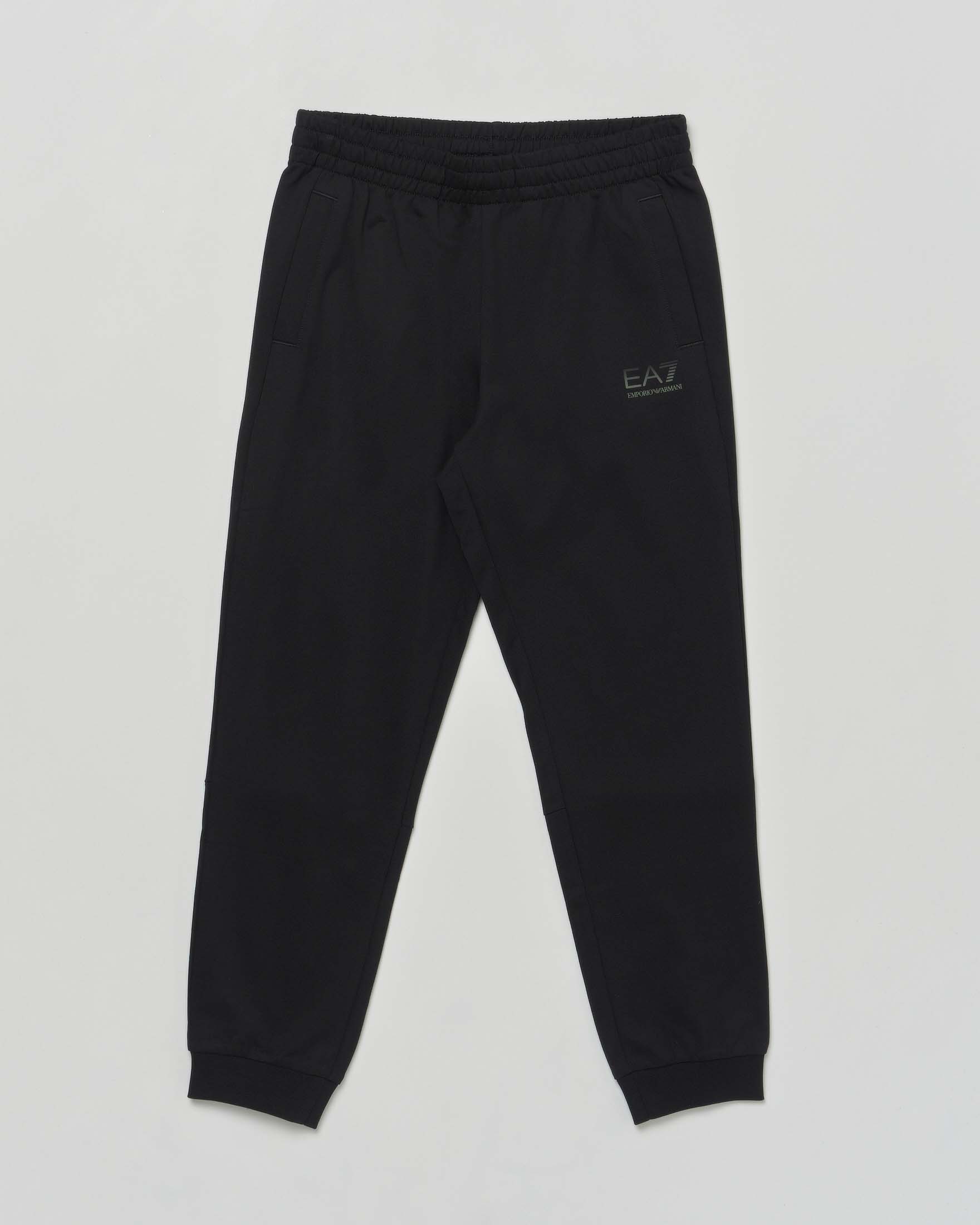 Pantalone EA7 jogger nero con logo verde ed interno garzato