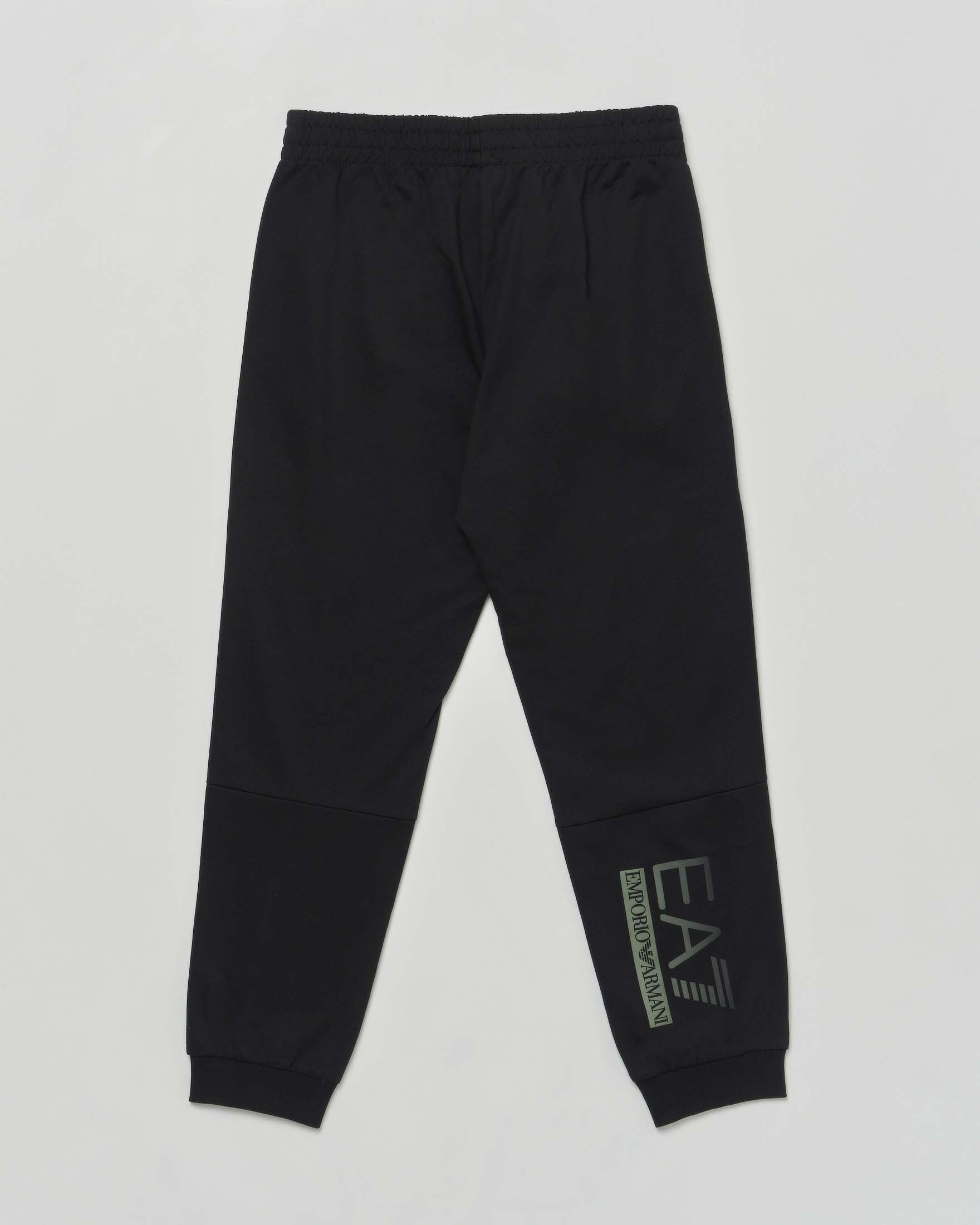 Pantalone EA7 jogger nero con logo verde ed interno garzato