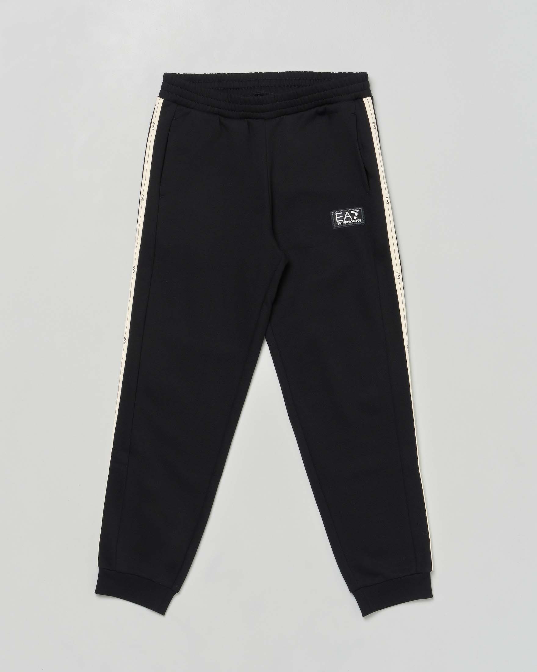 Pantalone EA7 jogger nero con bande bianche ed interno felpato