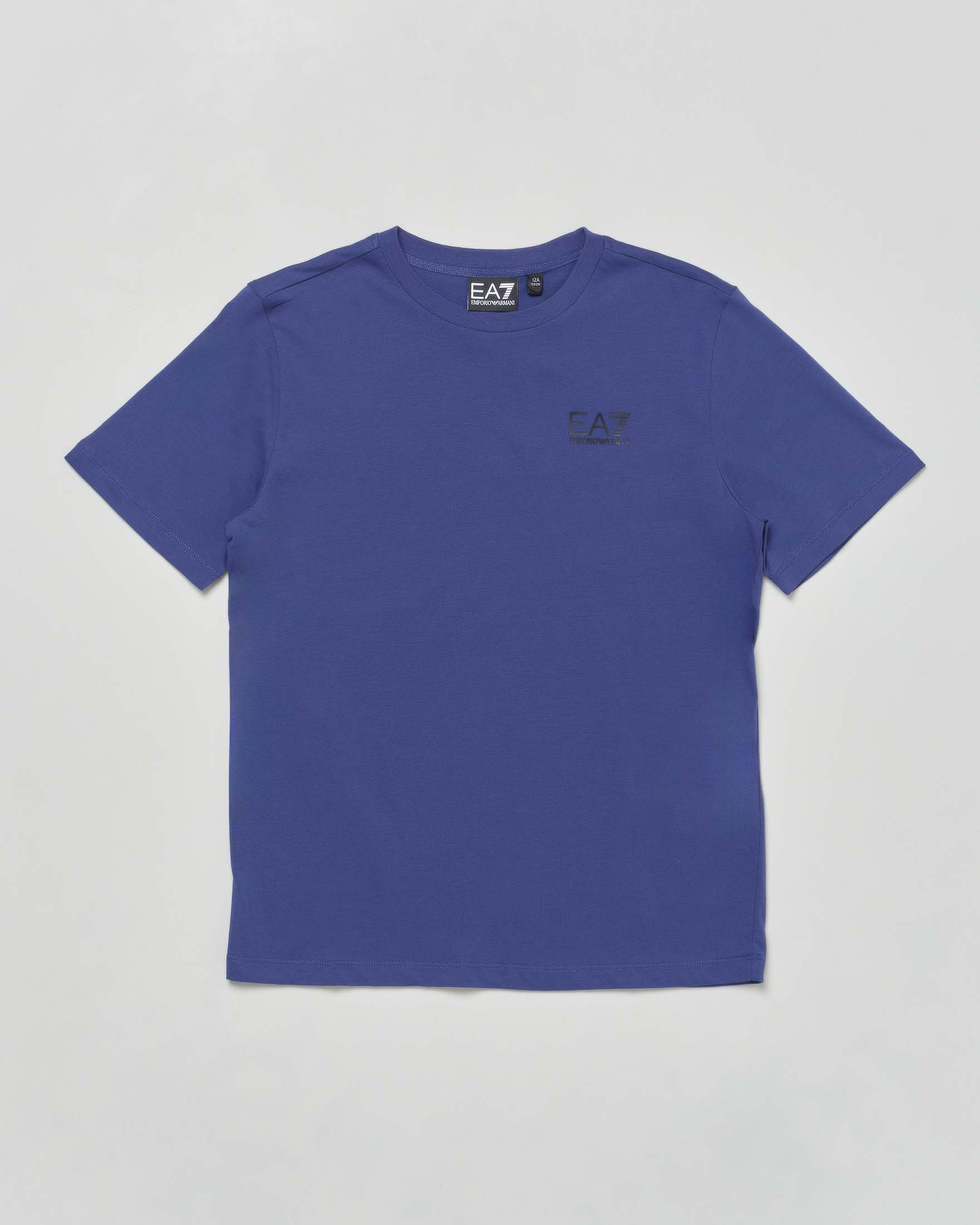 T-shirt EA7 viola mezza manica in puro cotone con logo piccolo