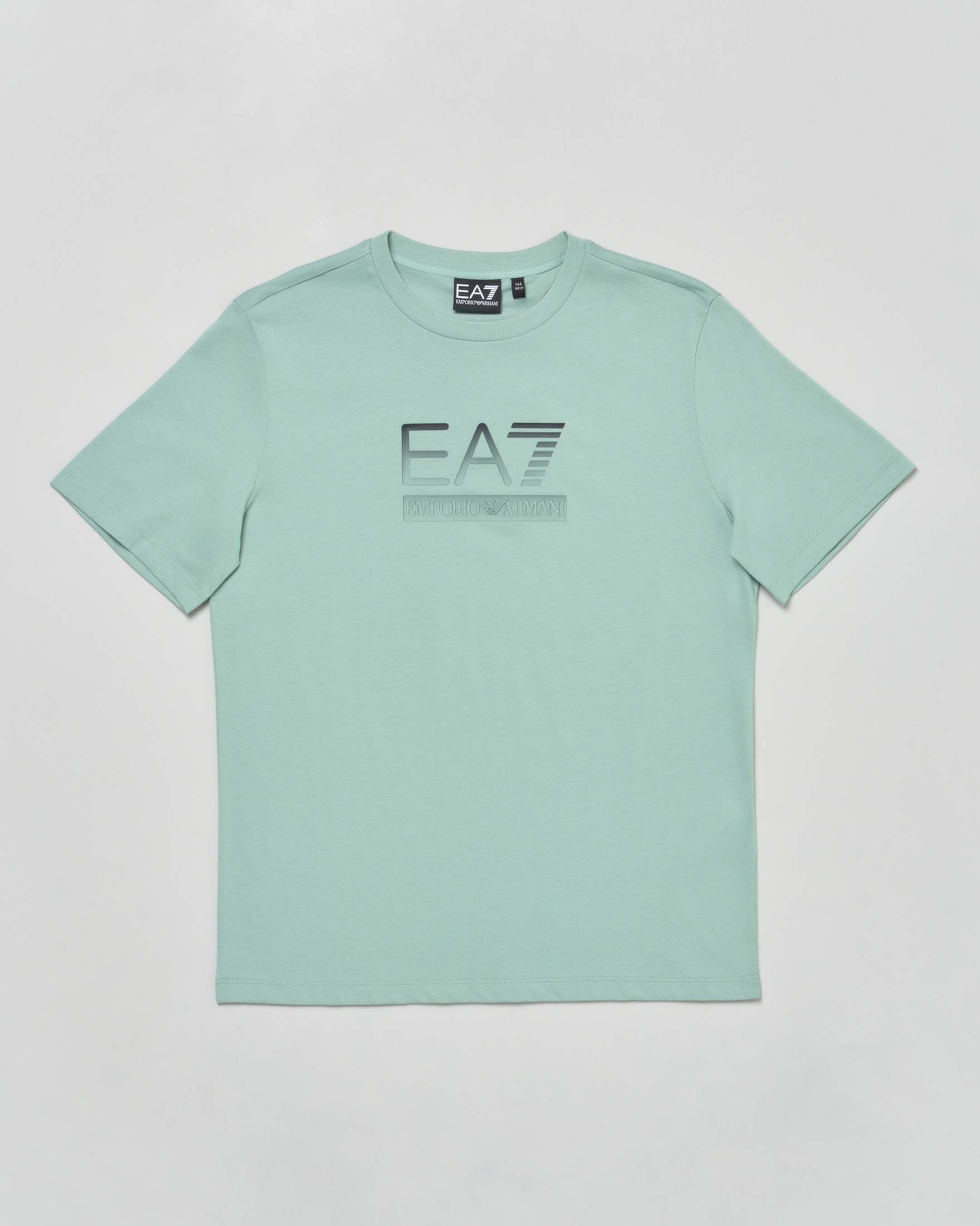 T-shirt EA7 verde acqua mezza manica in puro cotone con logo EA7