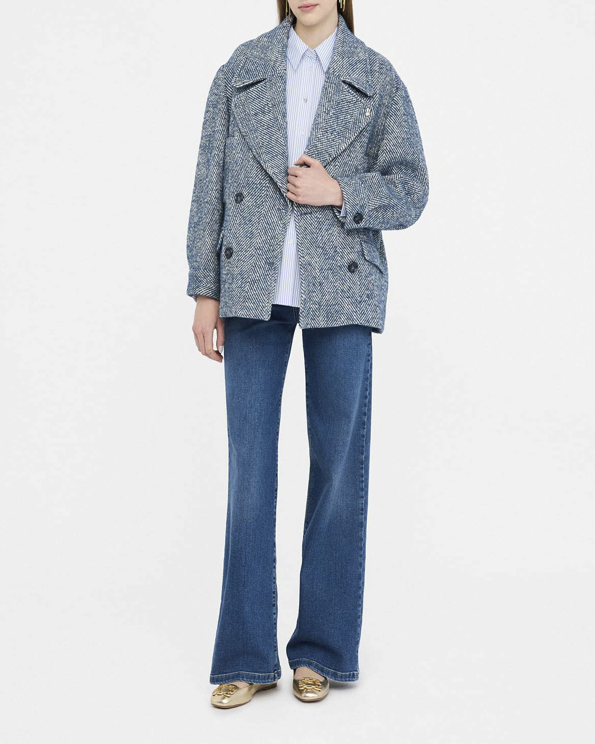 Caban Liu Jo azzurro misto lana alpaca con logo in rilievo image