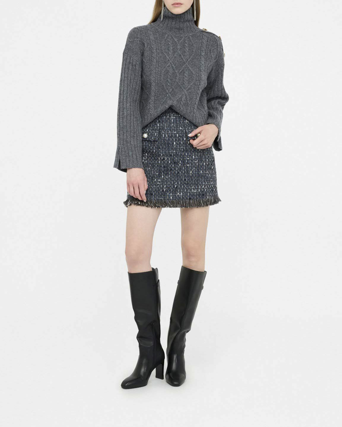 Minigonna Liu Jo avio in bouclé di cotone e lana