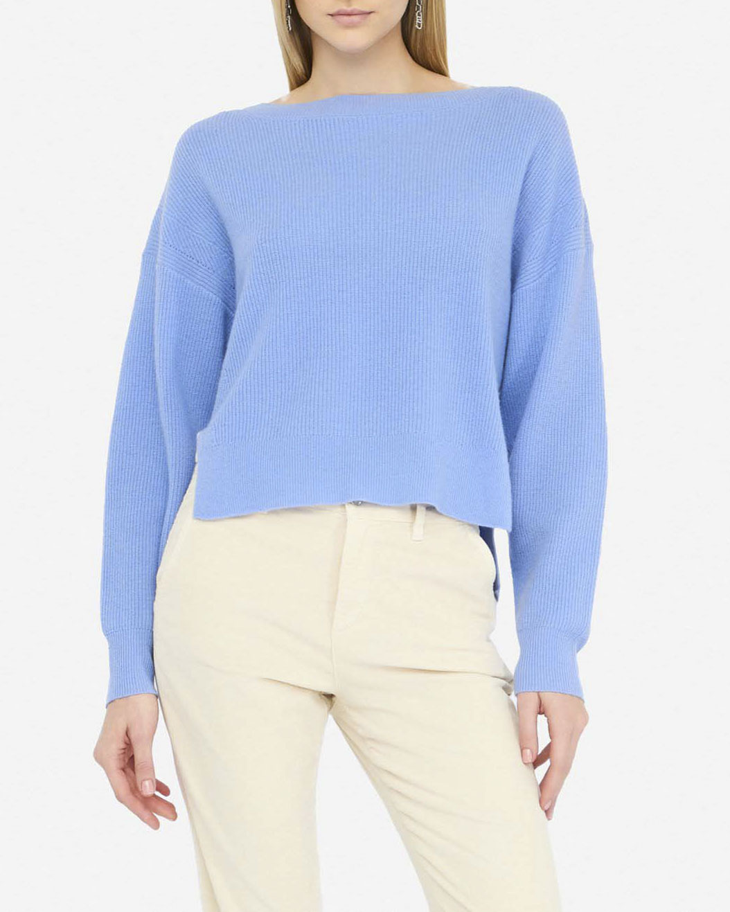 Maglia Liu Jo azzurra in lana e cashmere con scollo a barca