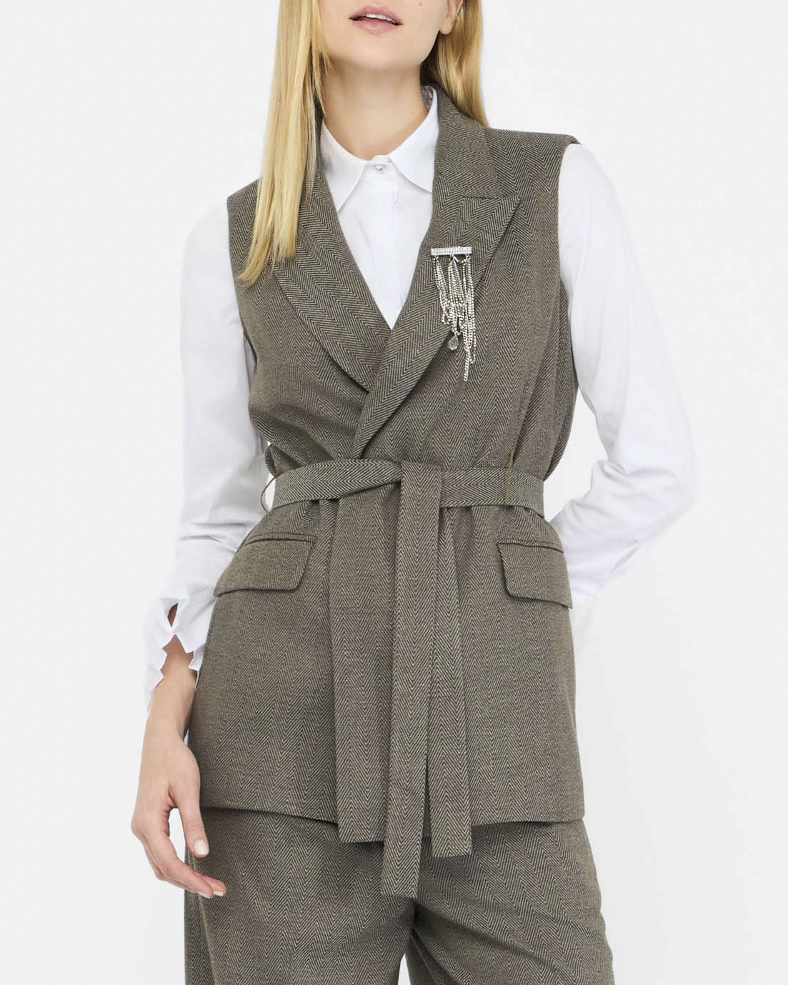 Gilet Liu Jo verde militare in misto viscosa motivo chevron