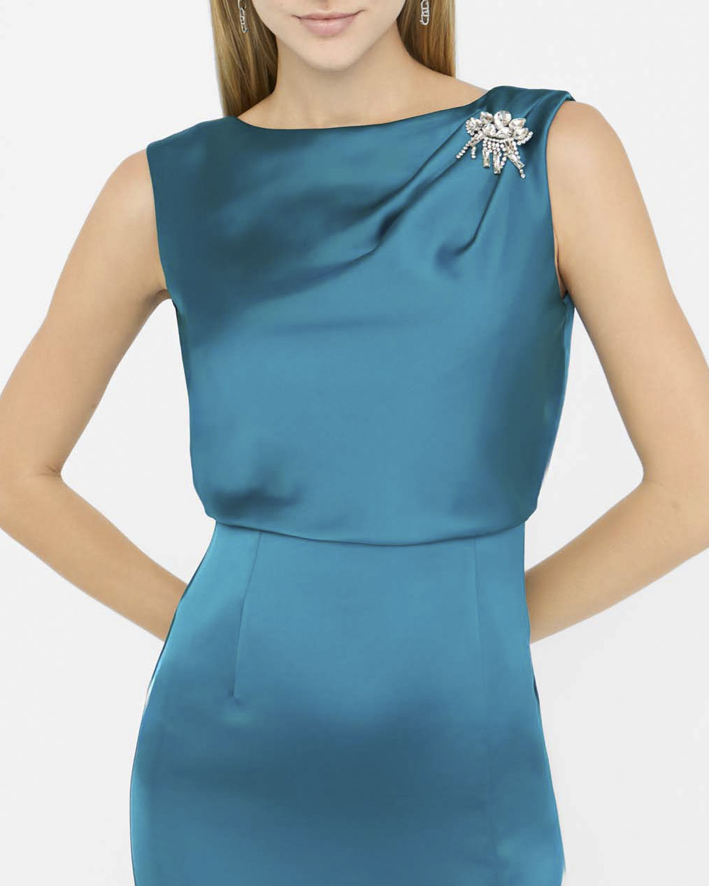 Abito Liu Jo ottanio con spilla gioiello e spacco image