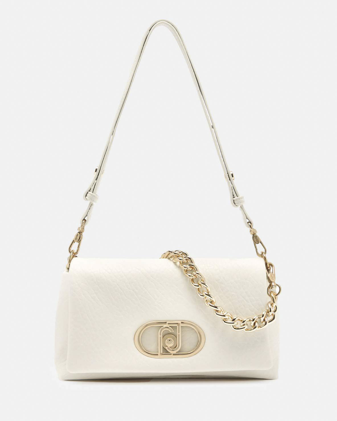 Borsa a spalla Liu Jo Accessories panna in similpelle con logo in metallo sul davanti