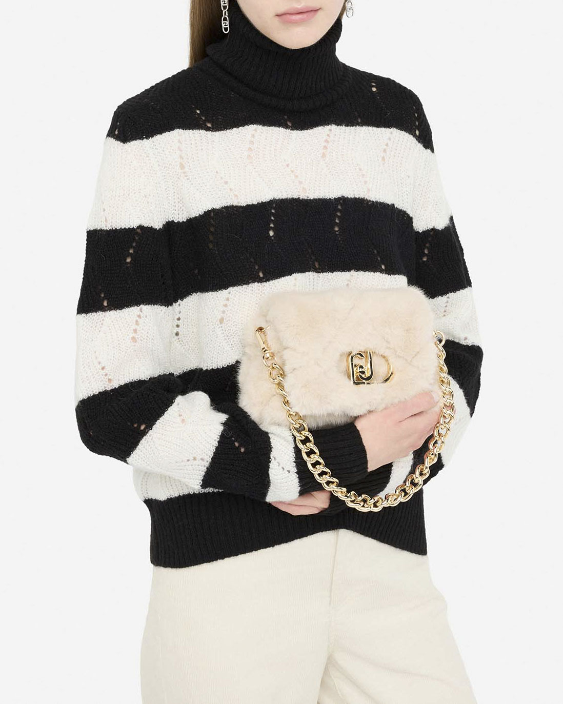 Borsa a tracolla Liu Jo Accessories sabbia in similpelle effetto pelliccia sintetica image