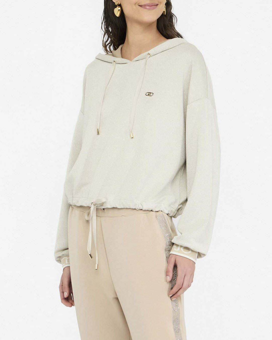 Felpa Liu Jo Sport oro in jersey lurex con polsi logo jacquard