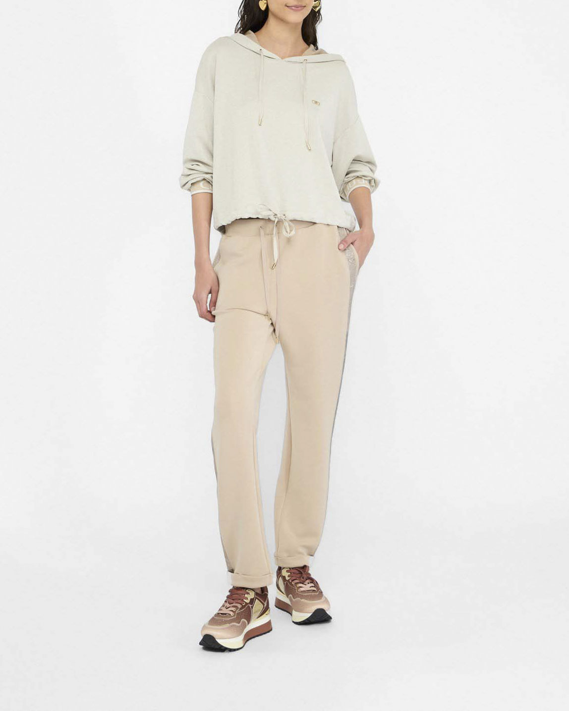 Felpa Liu Jo Sport oro in jersey lurex con polsi logo jacquard image