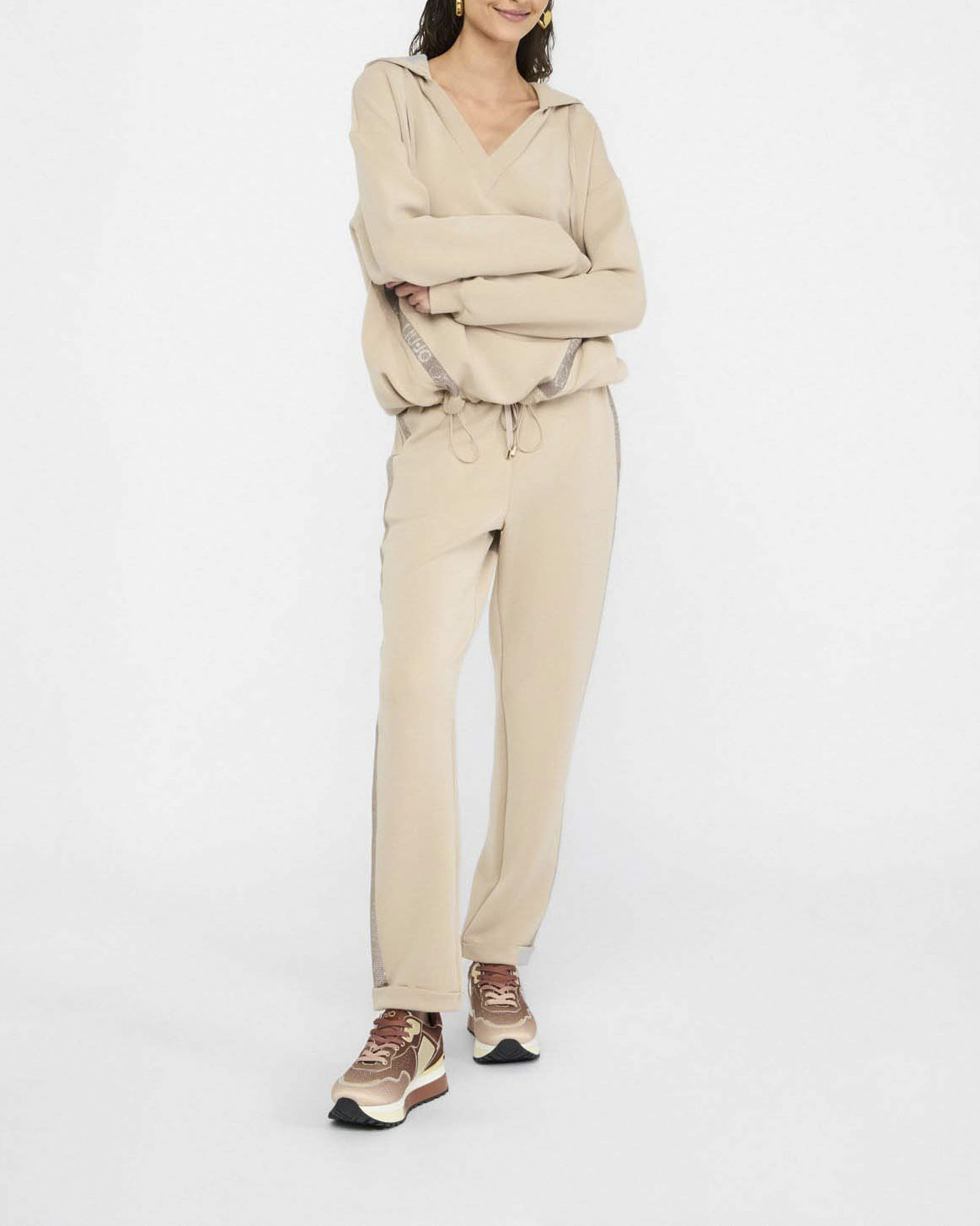 Felpa Liu Jo Sport beige in tessuto stretch con logo in rilievo image