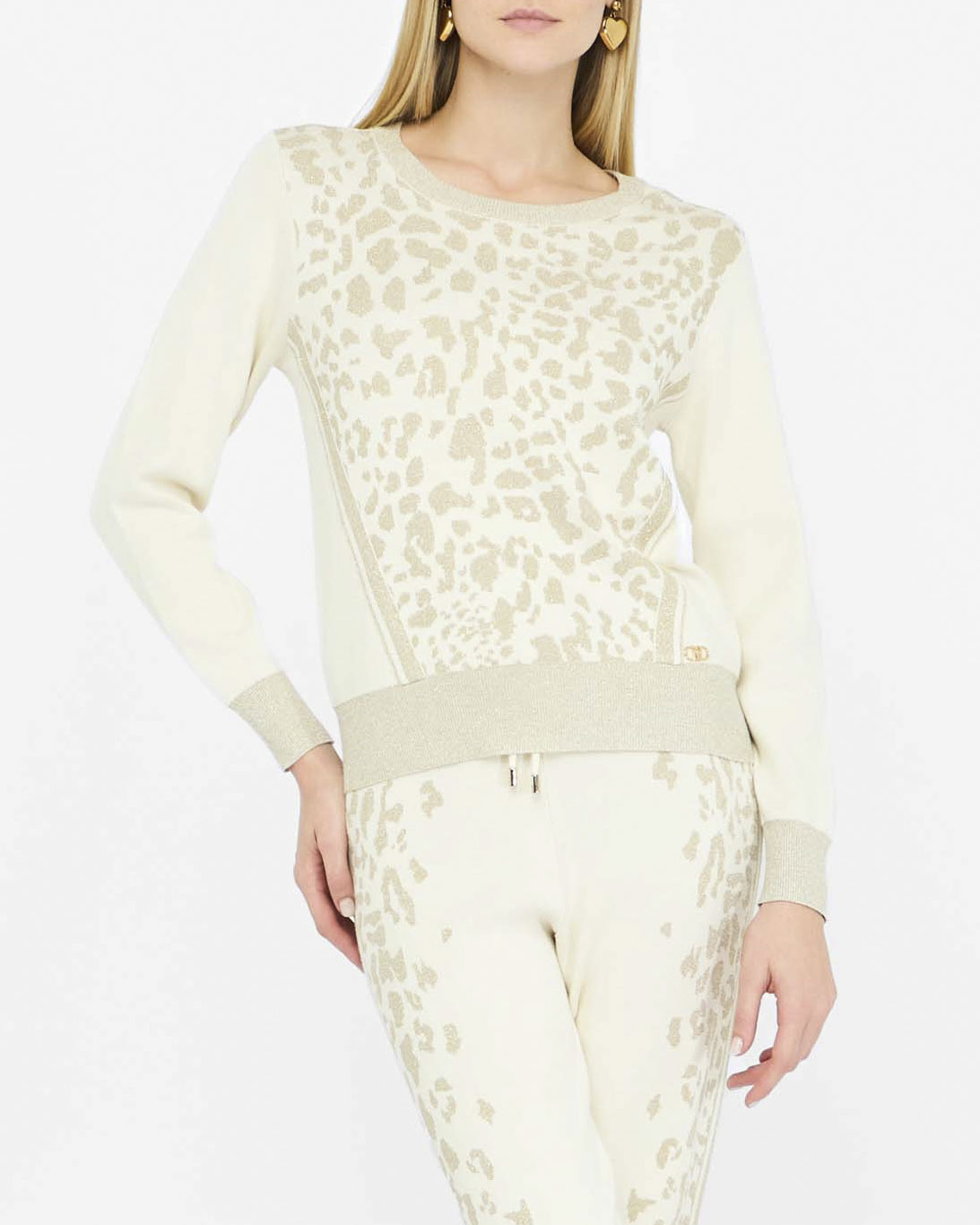 Maglia Liu Jo Sport avorio in viscosa con motivo animalier in rilievo