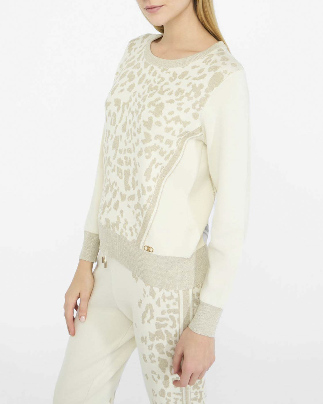 Maglia Liu Jo Sport avorio in viscosa con motivo animalier in rilievo image