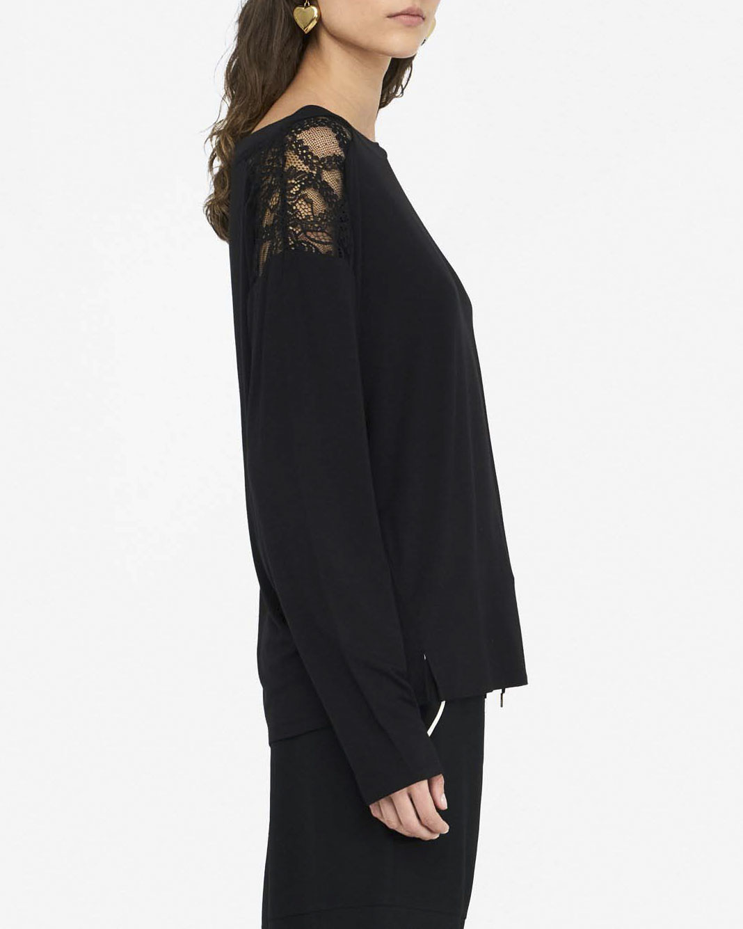 T-shirt Liu Jo Sport nera in viscosa con dettagli in pizzo image