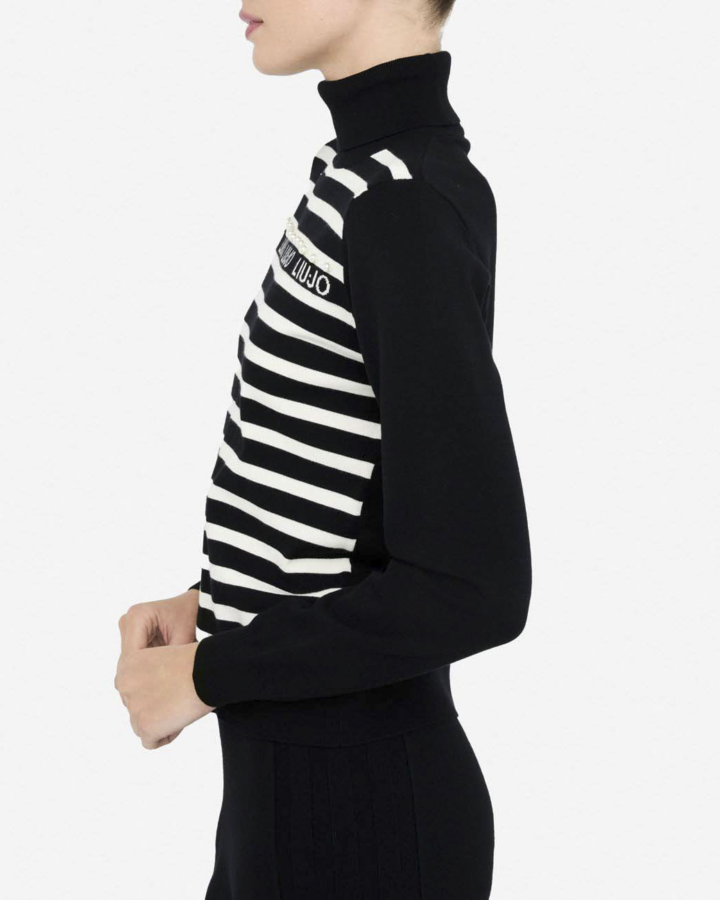 Maglia Liu Jo Sport nera a righe in viscosa con logo in rilievo image