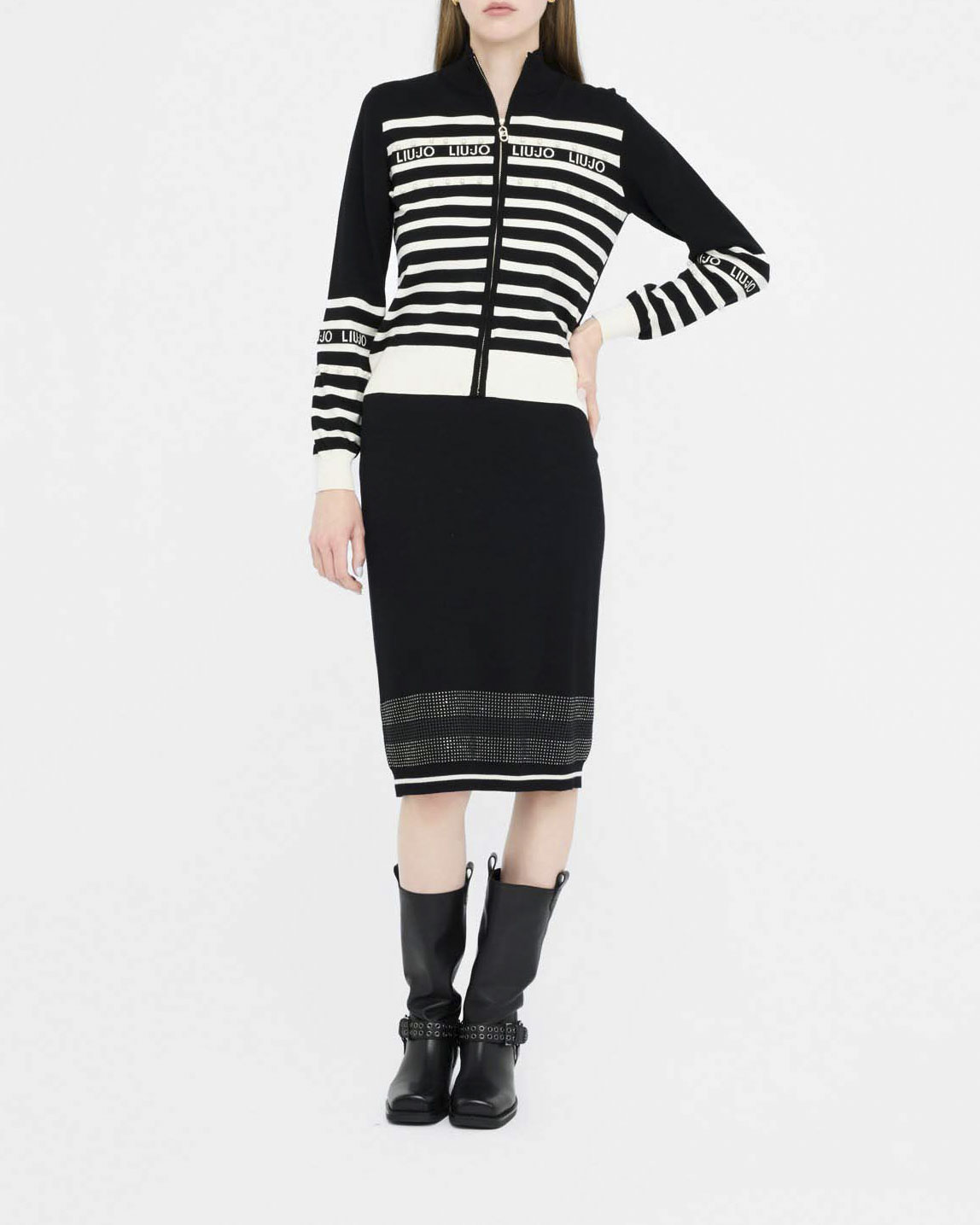 Maglia Liu Jo Sport nera in viscosa con righe e logo a contrasto