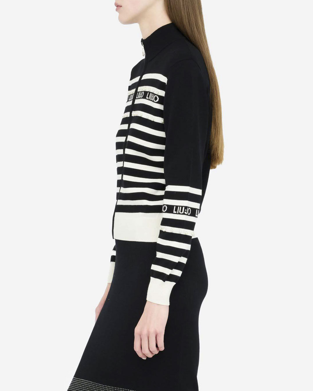 Maglia Liu Jo Sport nera in viscosa con righe e logo a contrasto image