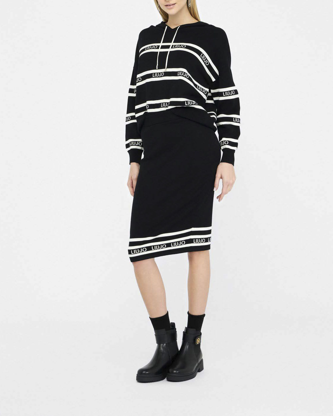 Gonna Liu Jo Sport nera in viscosa con dettagli a contrasto