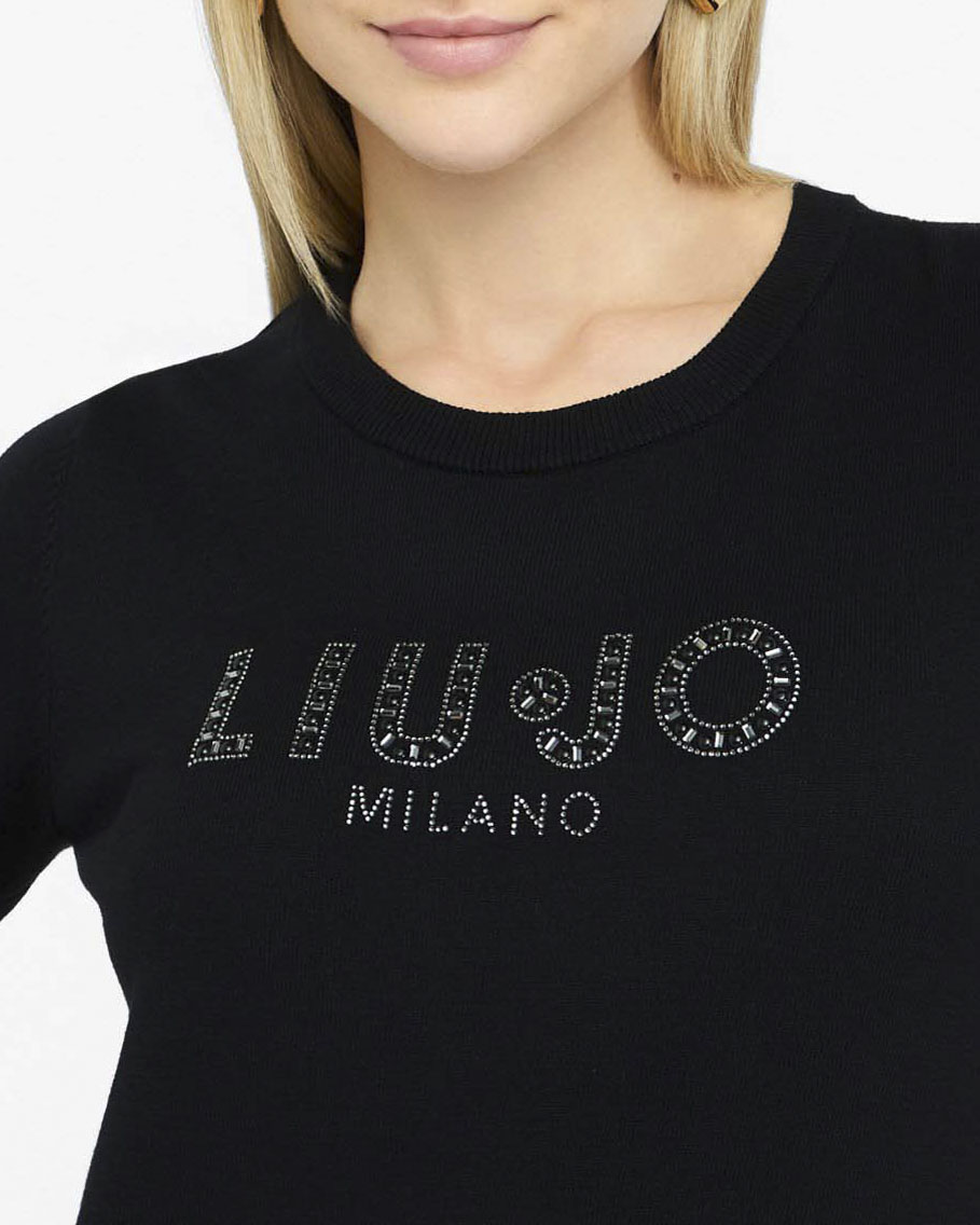 Maglieria Liu Jo Sport nera in viscosa con logo in rilievo image