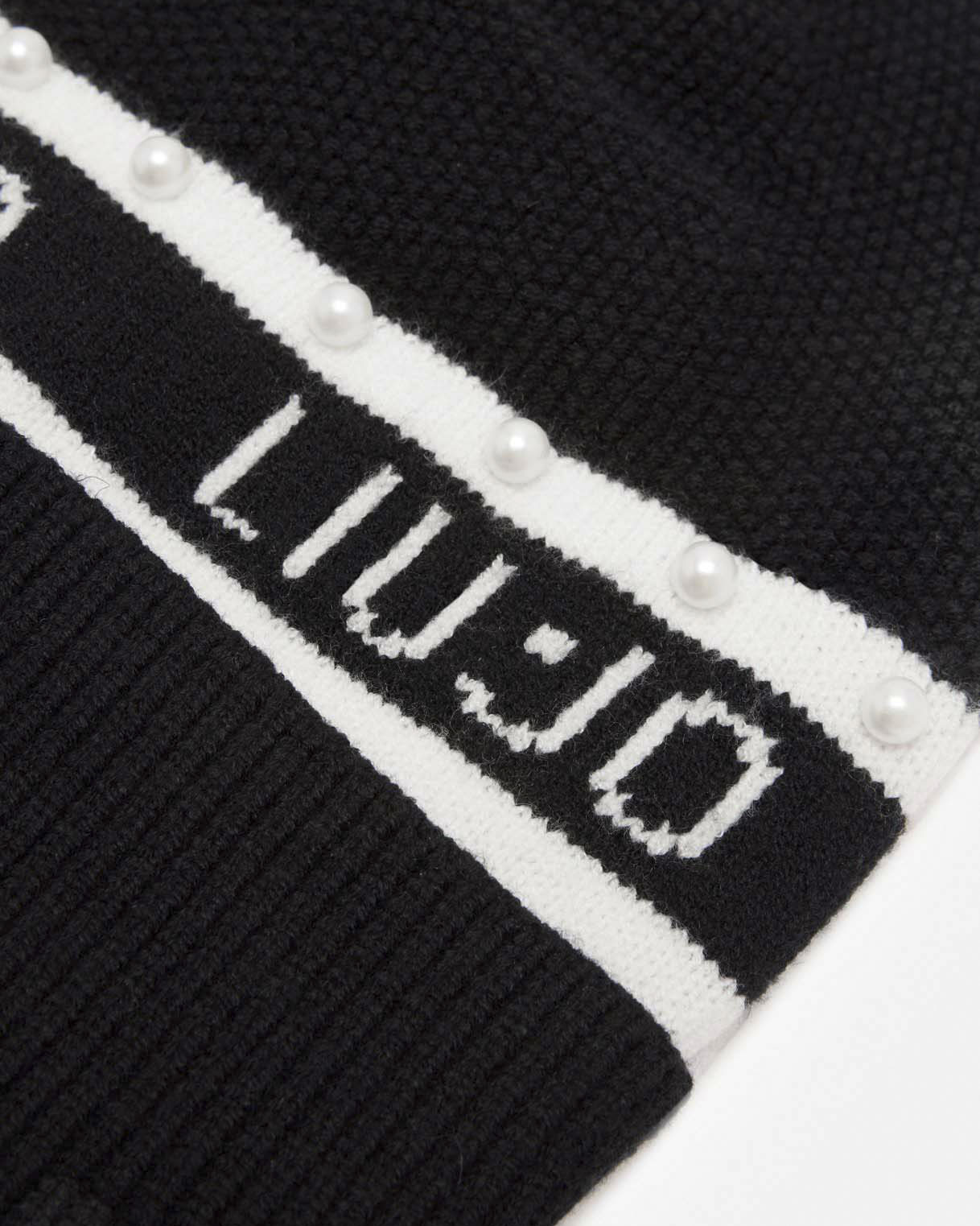 Cappello Liu Jo Sport nero in misto viscosa con logo jacquard e perle applicate image