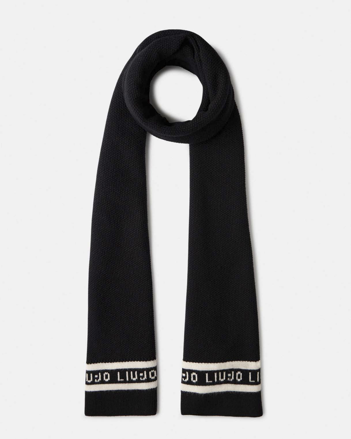 Sciarpa Liu Jo Sport nera in misto viscosa con logo jacquard a contrasto