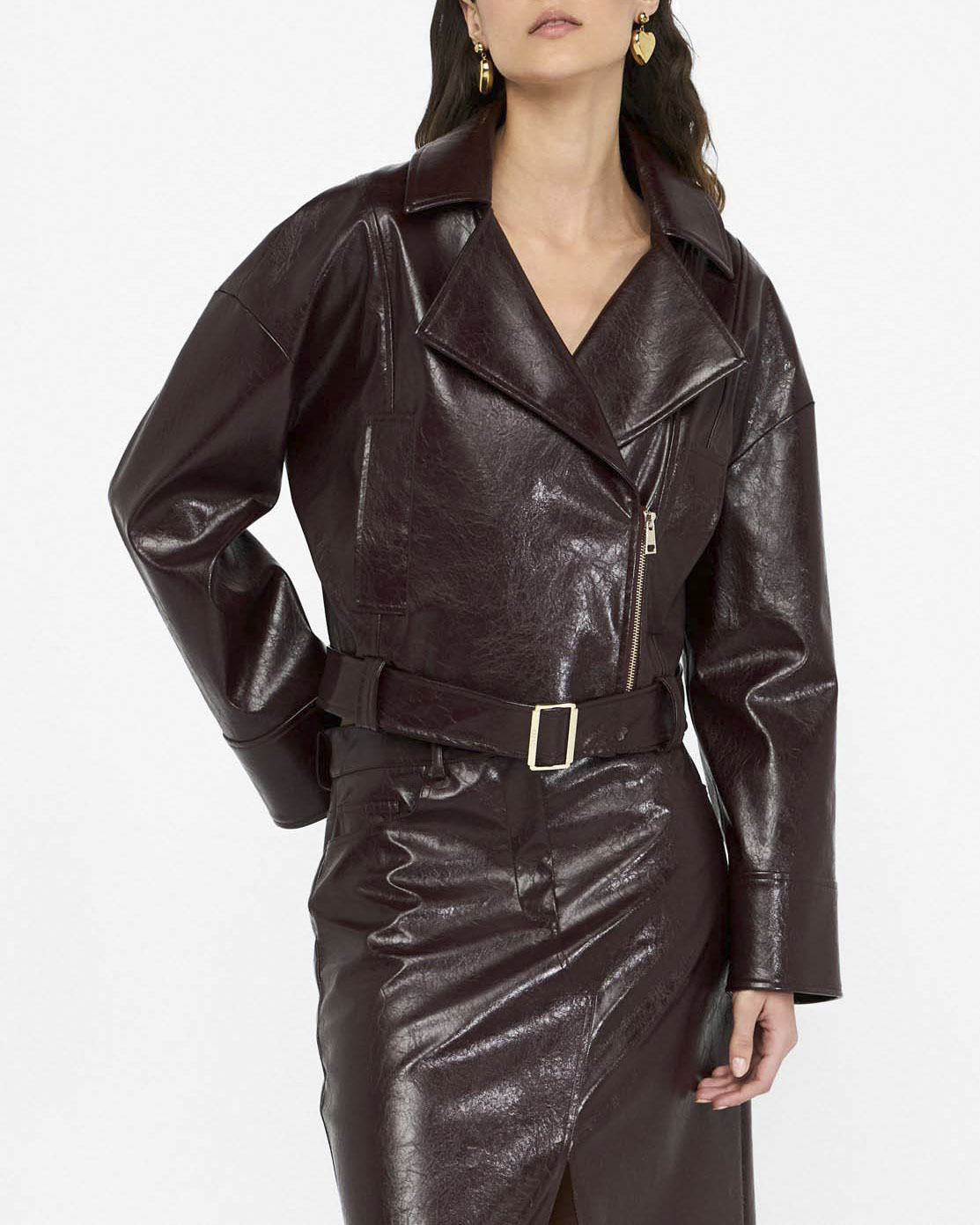 Giacca biker Liu Jo Jeans bordeaux in tessuto spalmato lucido