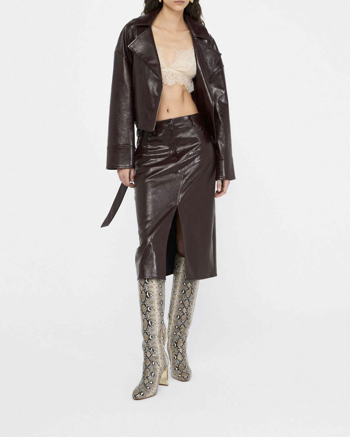 Giacca biker Liu Jo Jeans bordeaux in tessuto spalmato lucido image