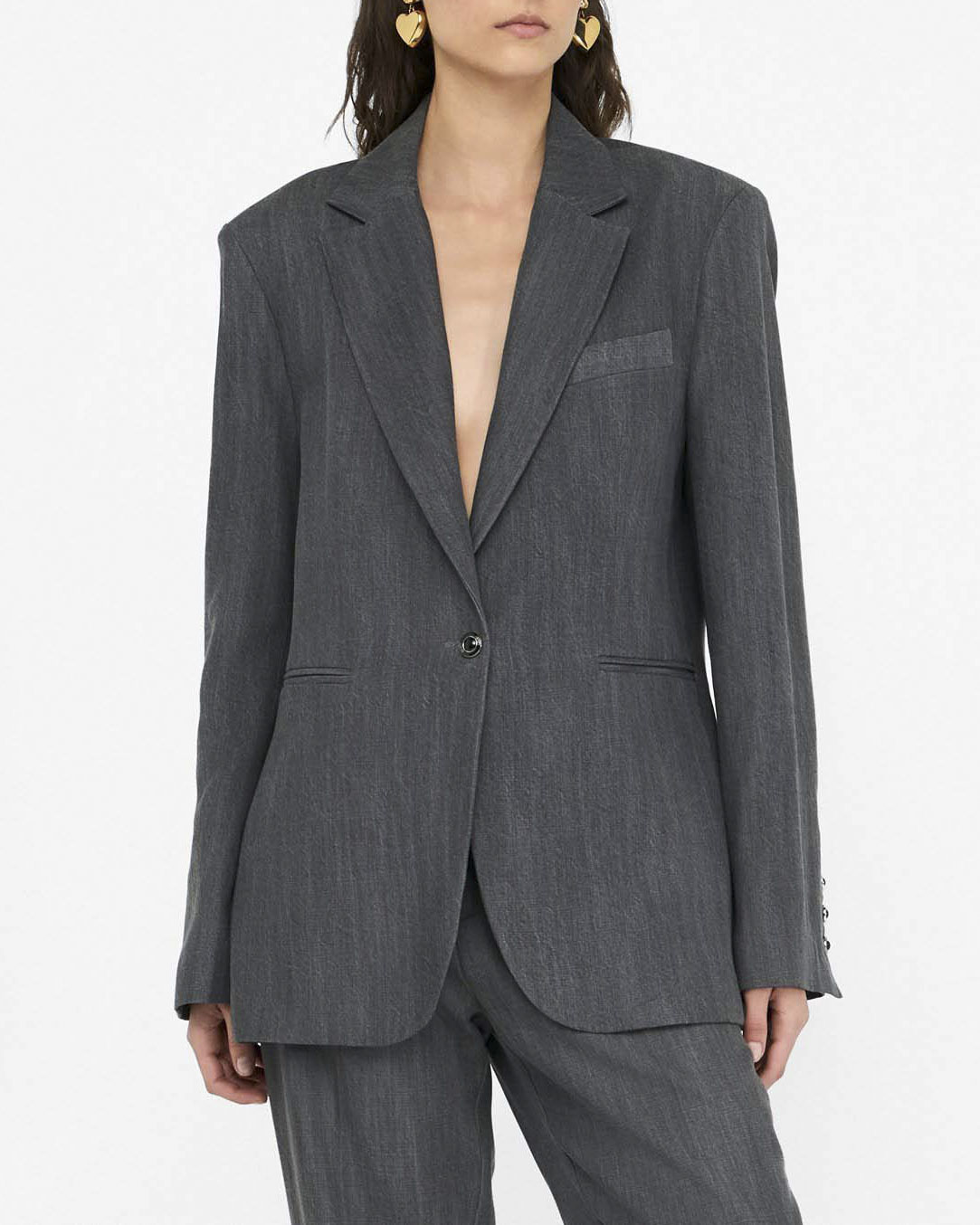 Giacca Liu Jo Jeans grigia in denim di lyocell con bottone