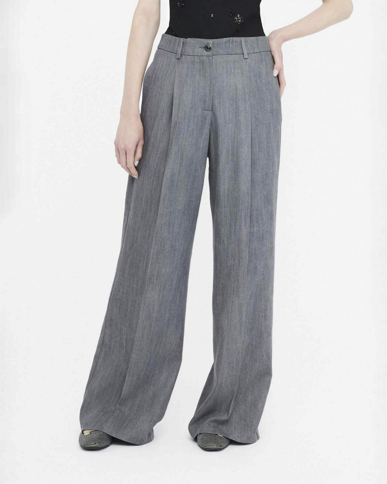 Pantaloni Liu Jo Jeans grigi in lyocell con piega stirata image