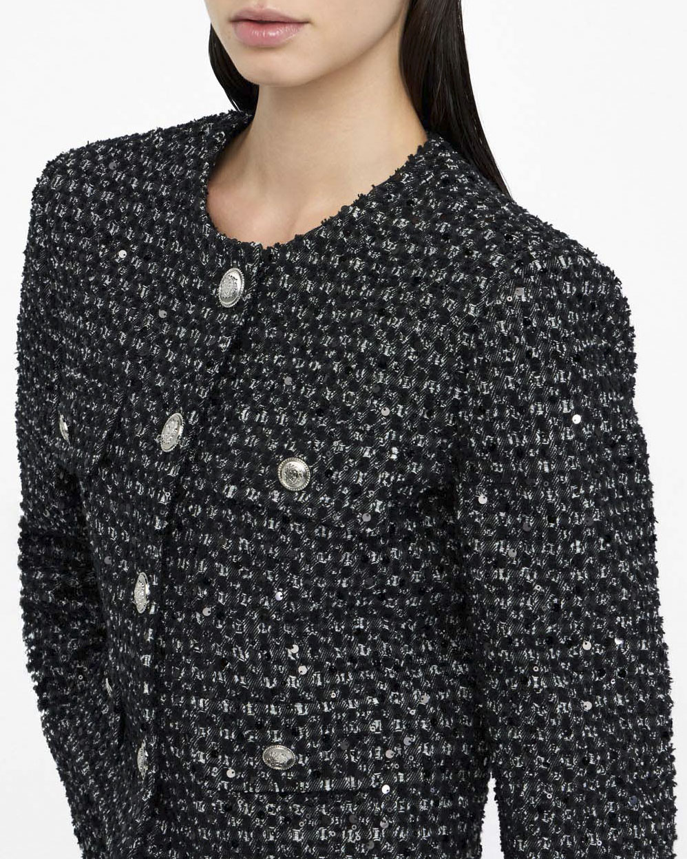 Giacca Liu Jo Jeans nera in bouclé con micro paillettes applicate image