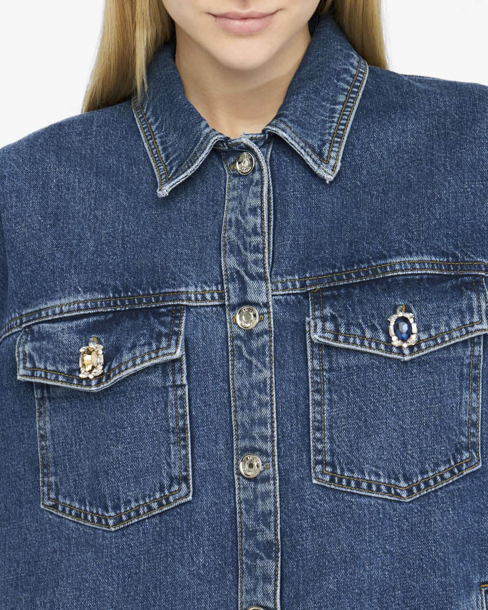 Giubbotto Liu Jo Jeans blu in denim di cotone con fodera