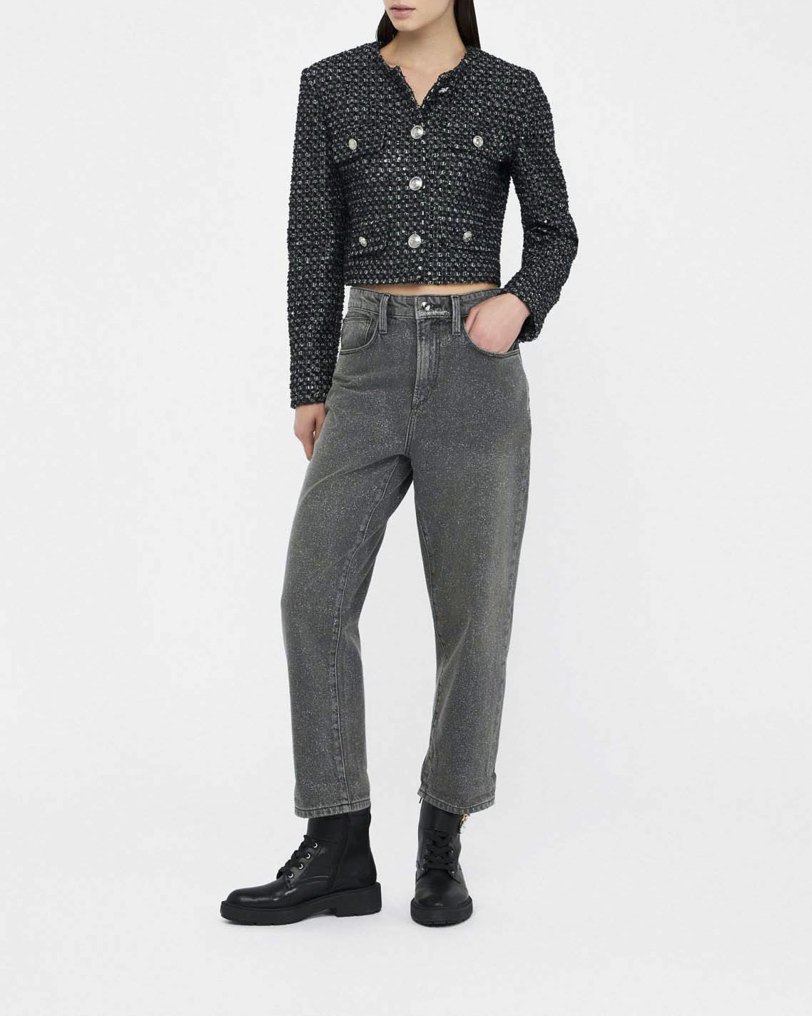 Jeans Liu Jo Jeans grigi in denim con motivo glitter in rilievo